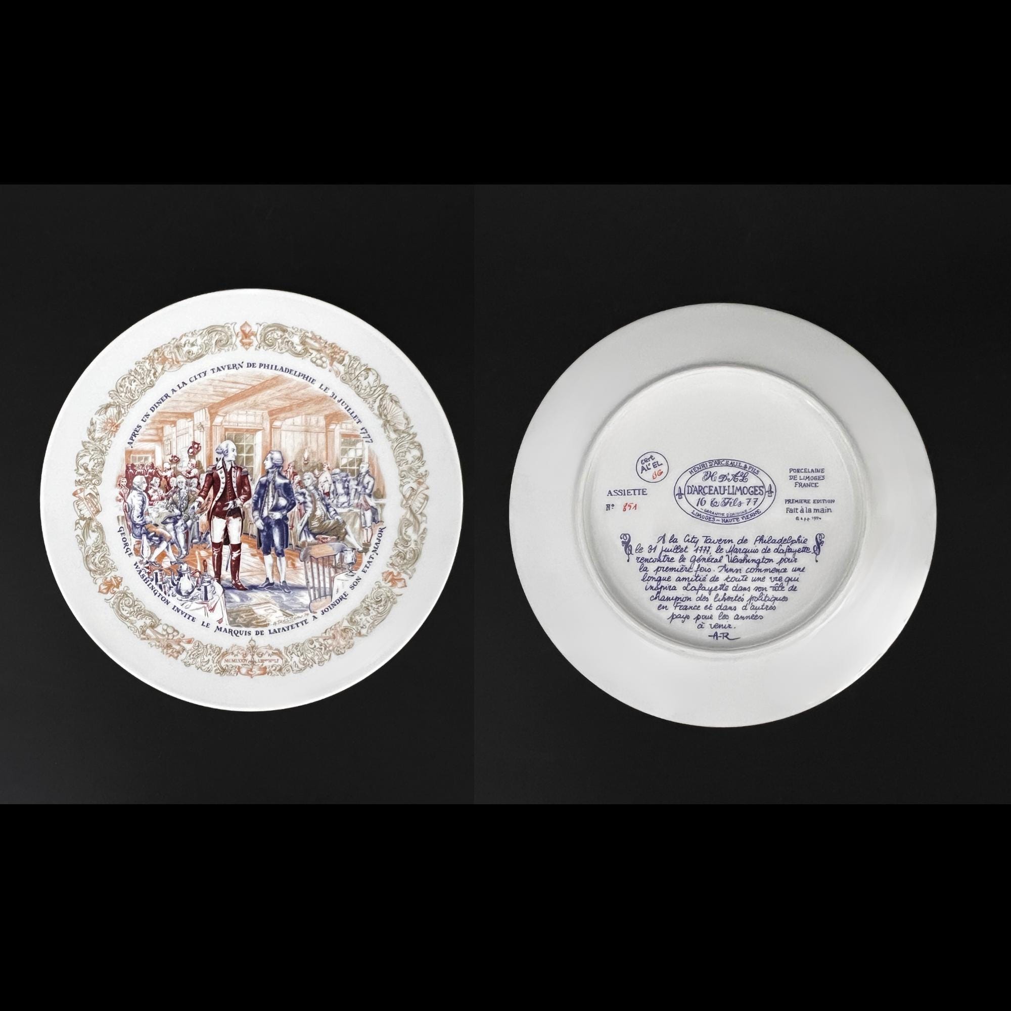 Limoges Porcelain Wall Plates: Lafayette Legacy, American Revolution Scenes, Set of 6 - Image 7