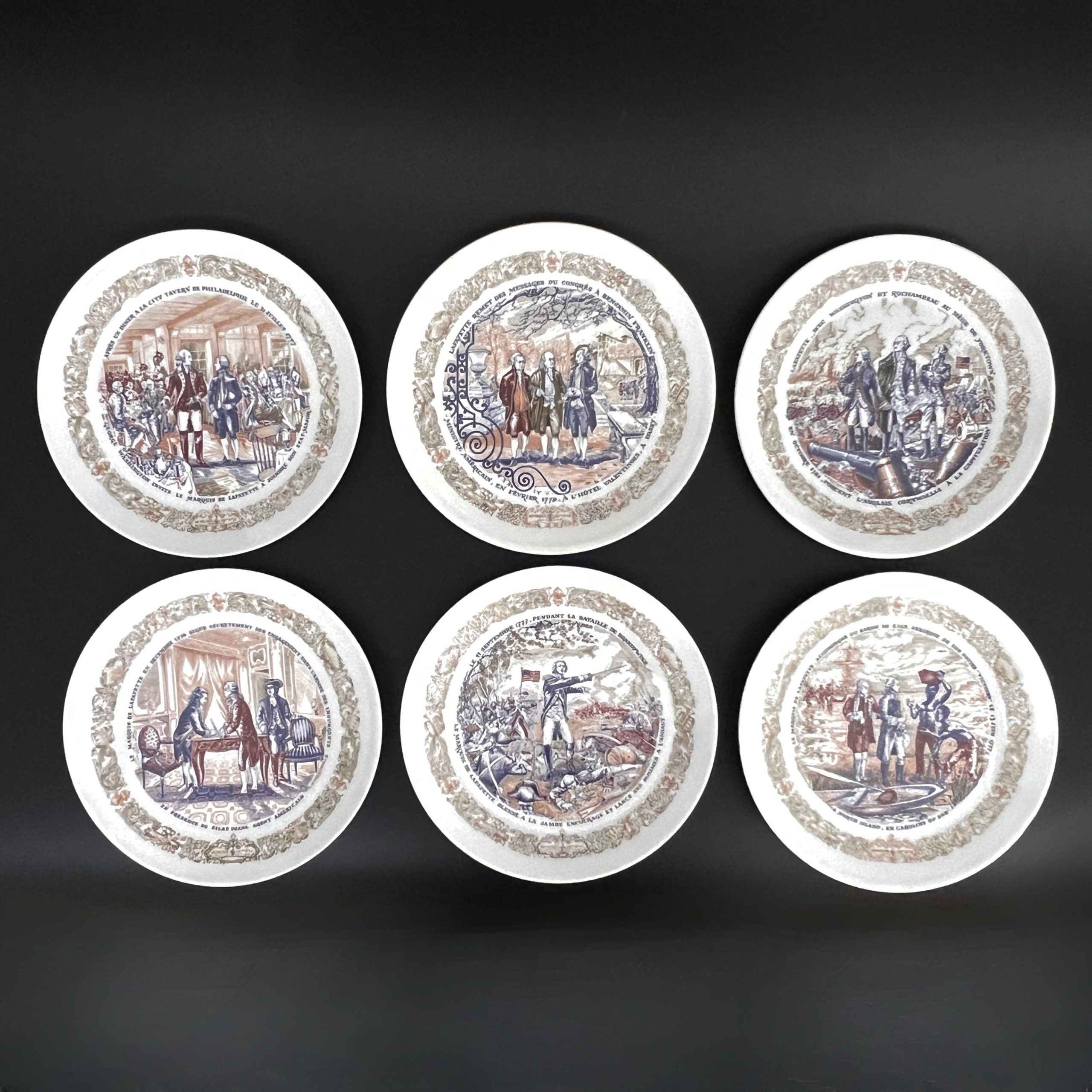 Limoges Porcelain Wall Plates: Lafayette Legacy, American Revolution Scenes, Set of 6