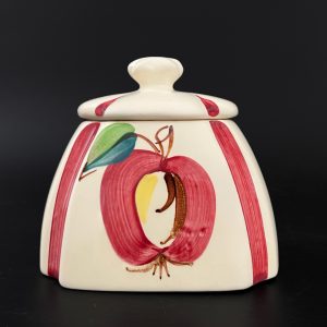 Vintage Purinton Pottery Jar: Hand-Painted Apple Pattern, 1940s Kitchen Decor