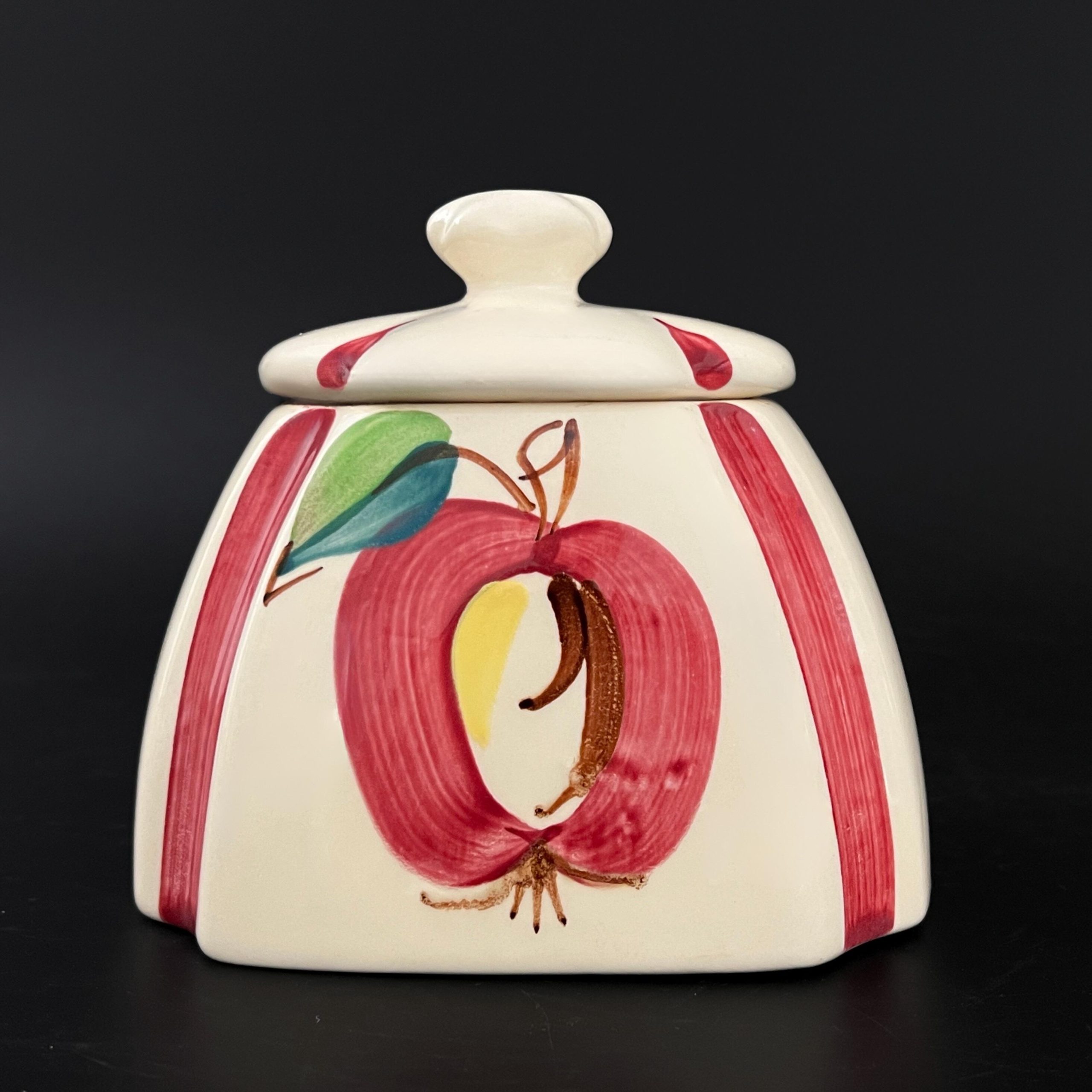 Vintage Purinton Pottery Jar: Hand-Painted Apple Pattern, 1940s Kitchen Decor
