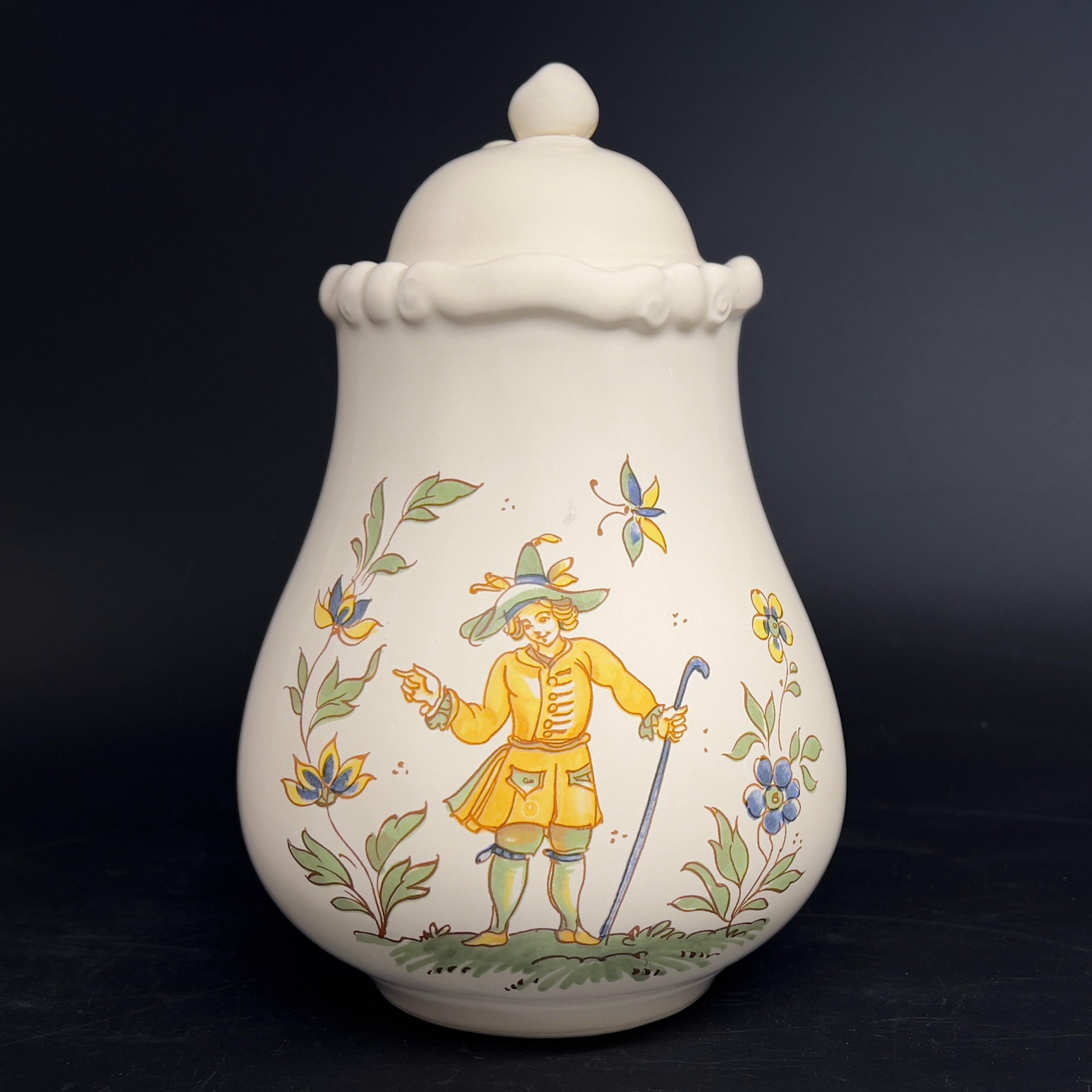 Vintage Moulin des Loups Jar: French Provincial Pottery with Shepherd