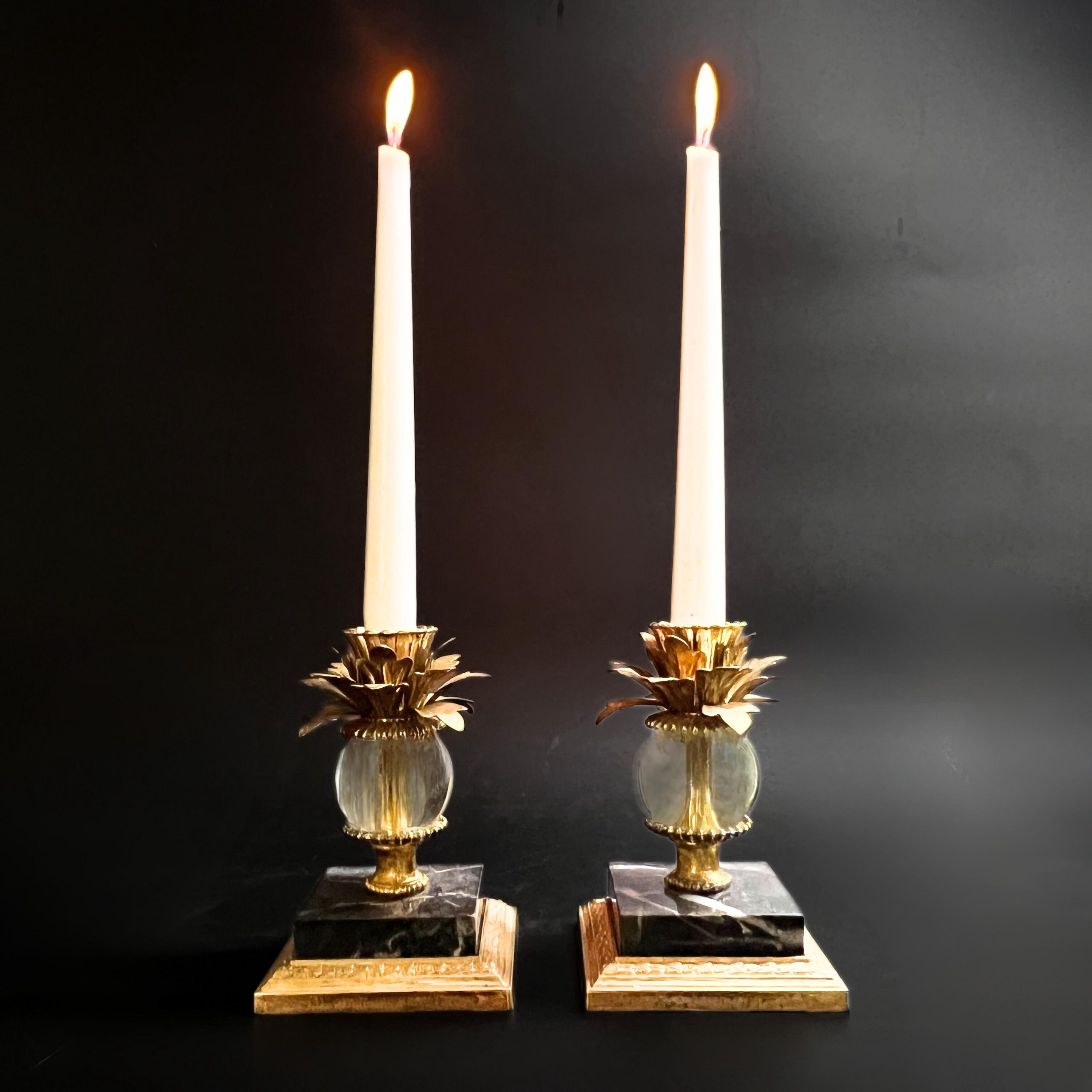 Vintage Brass Pineapple Candle Holders: Hollywood Regency Marble Base Pair - Image 4