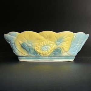 Vintage Cookson Pottery Planter: Yellow & Blue Floral, Mid-Century Collectible
