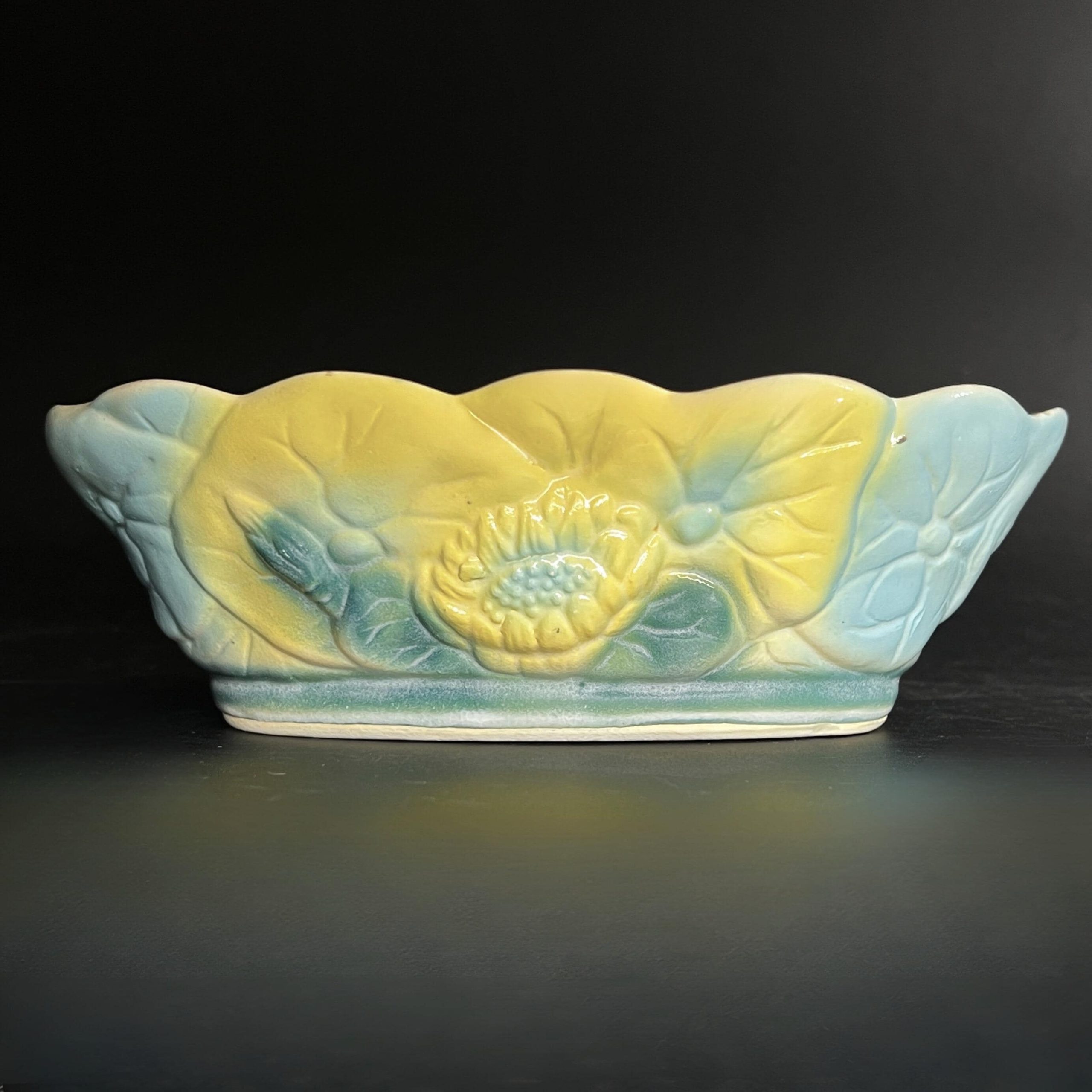 Vintage Cookson Pottery Planter: Yellow & Blue Floral, Mid-Century Collectible