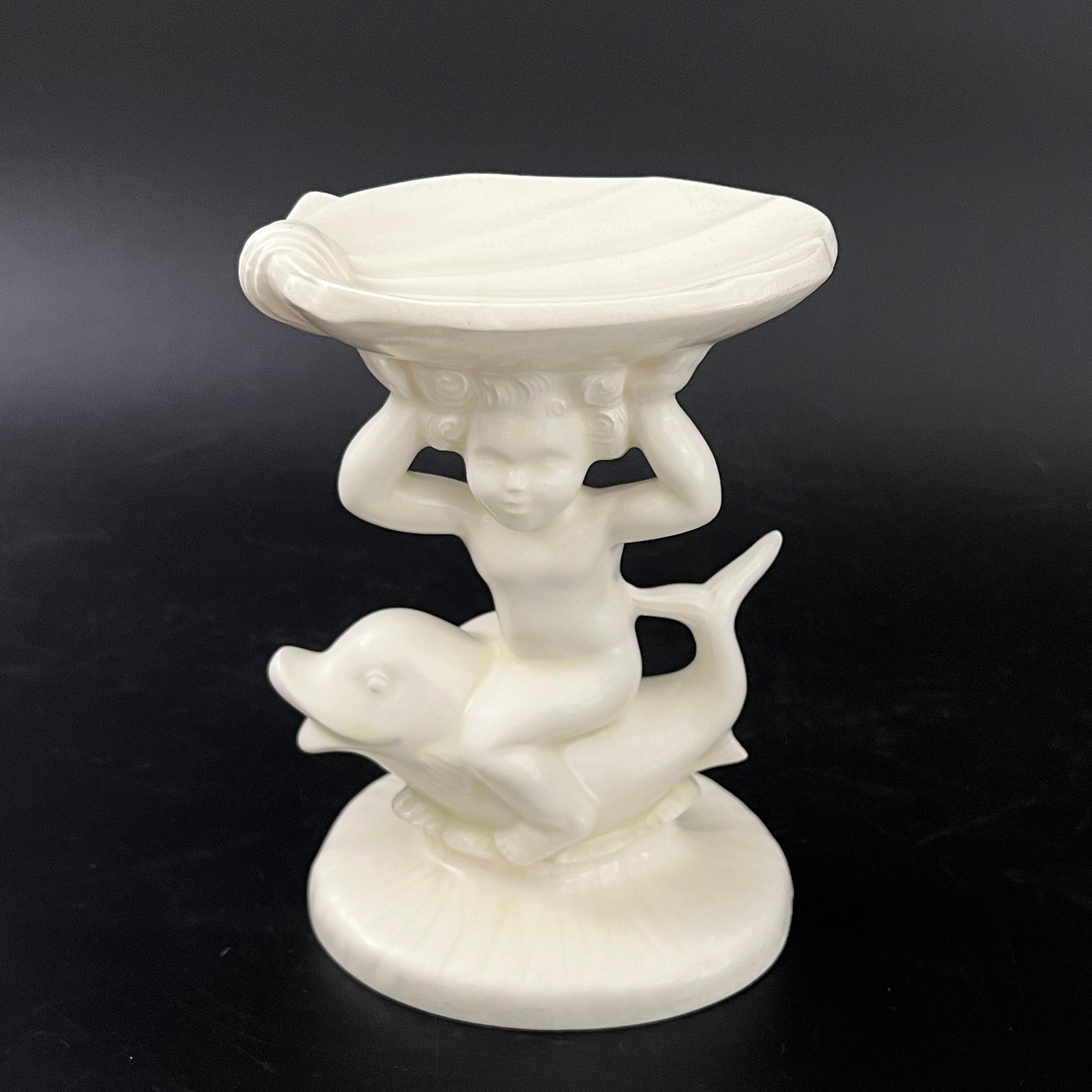Vintage Holland Mold Cherub Dolphin Soap Dish: White Ceramic Eclectic Decor