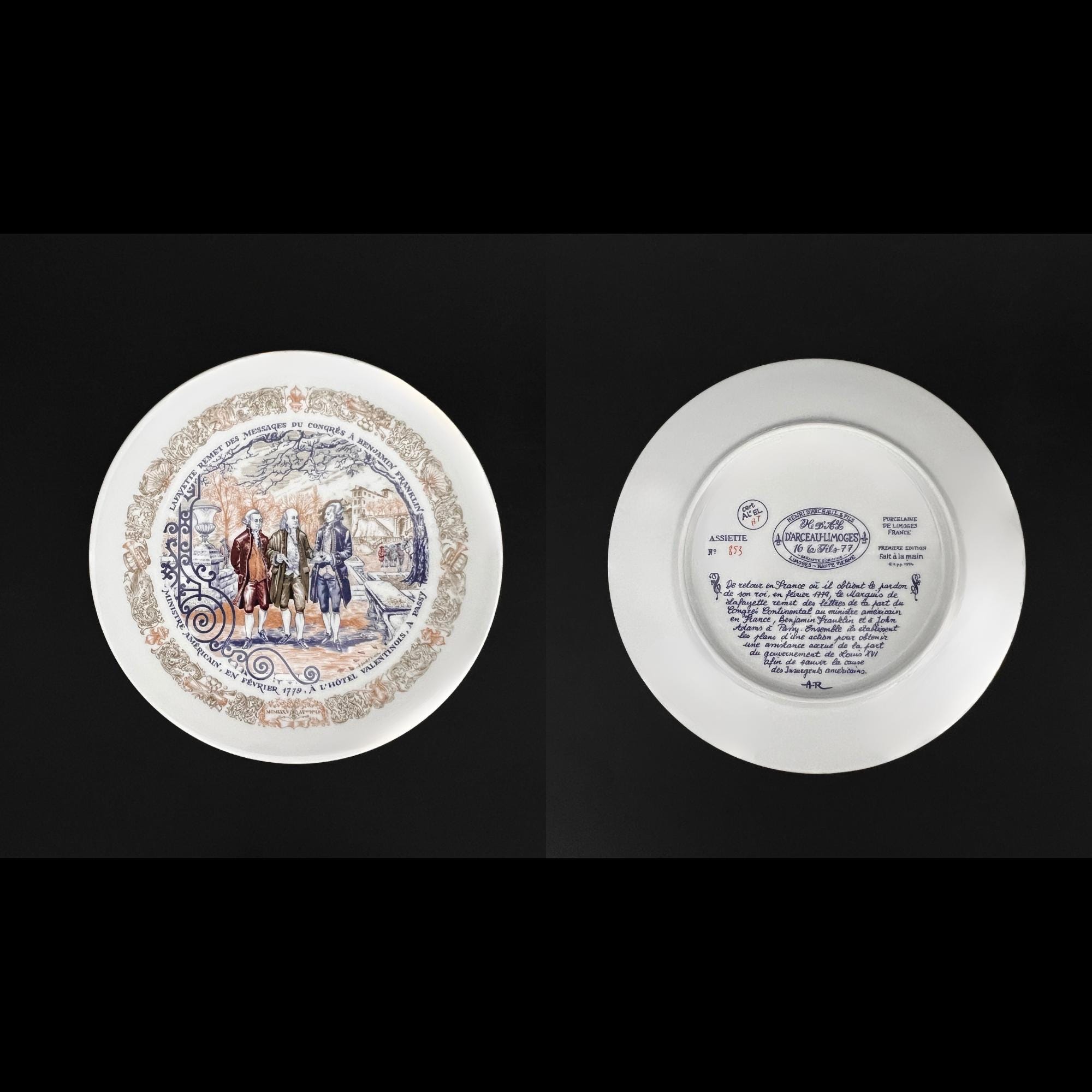 Limoges Porcelain Wall Plates: Lafayette Legacy, American Revolution Scenes, Set of 6 - Image 4