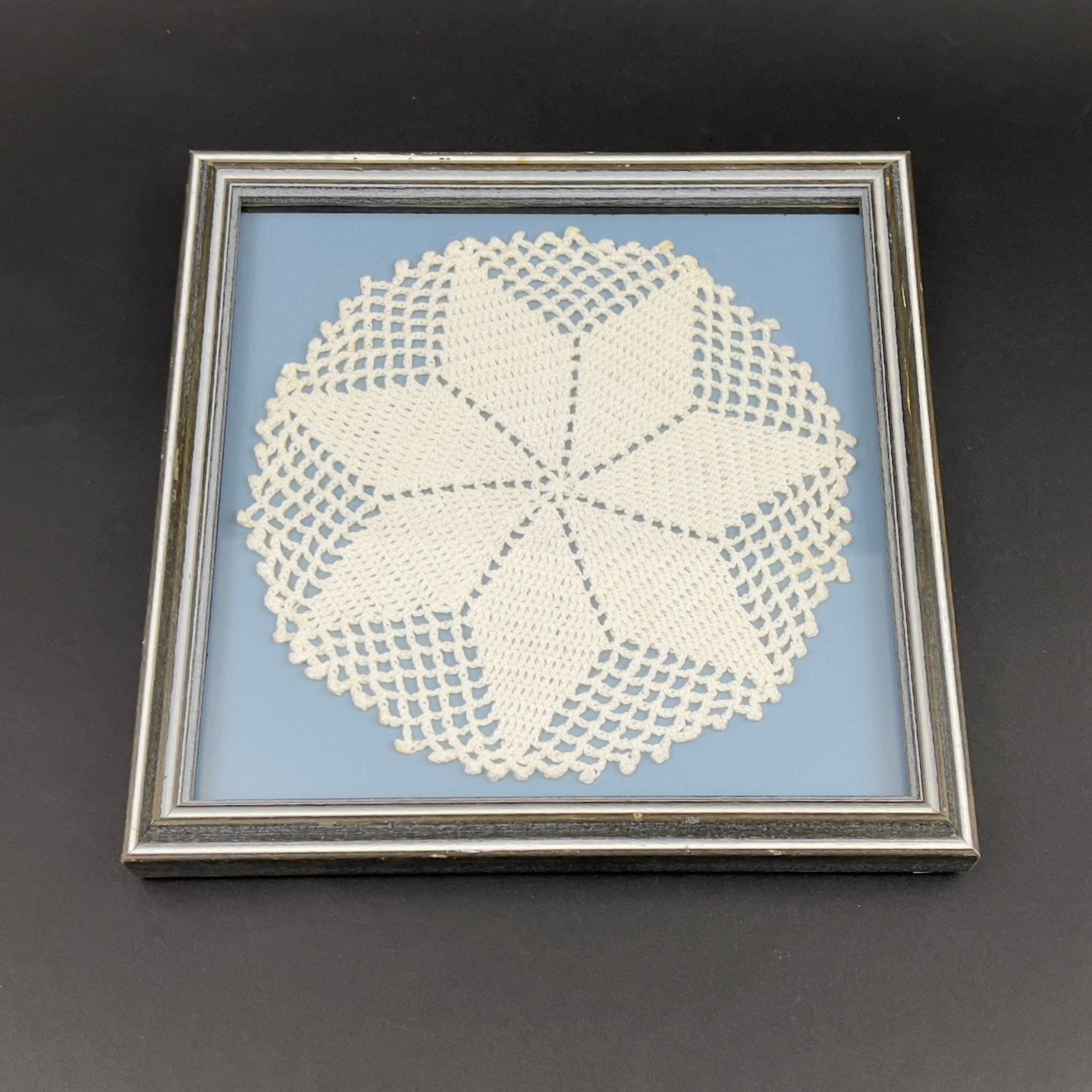 Framed Vintage Crochet Doily: Blue & White Wall Decor (8x8) - Image 6