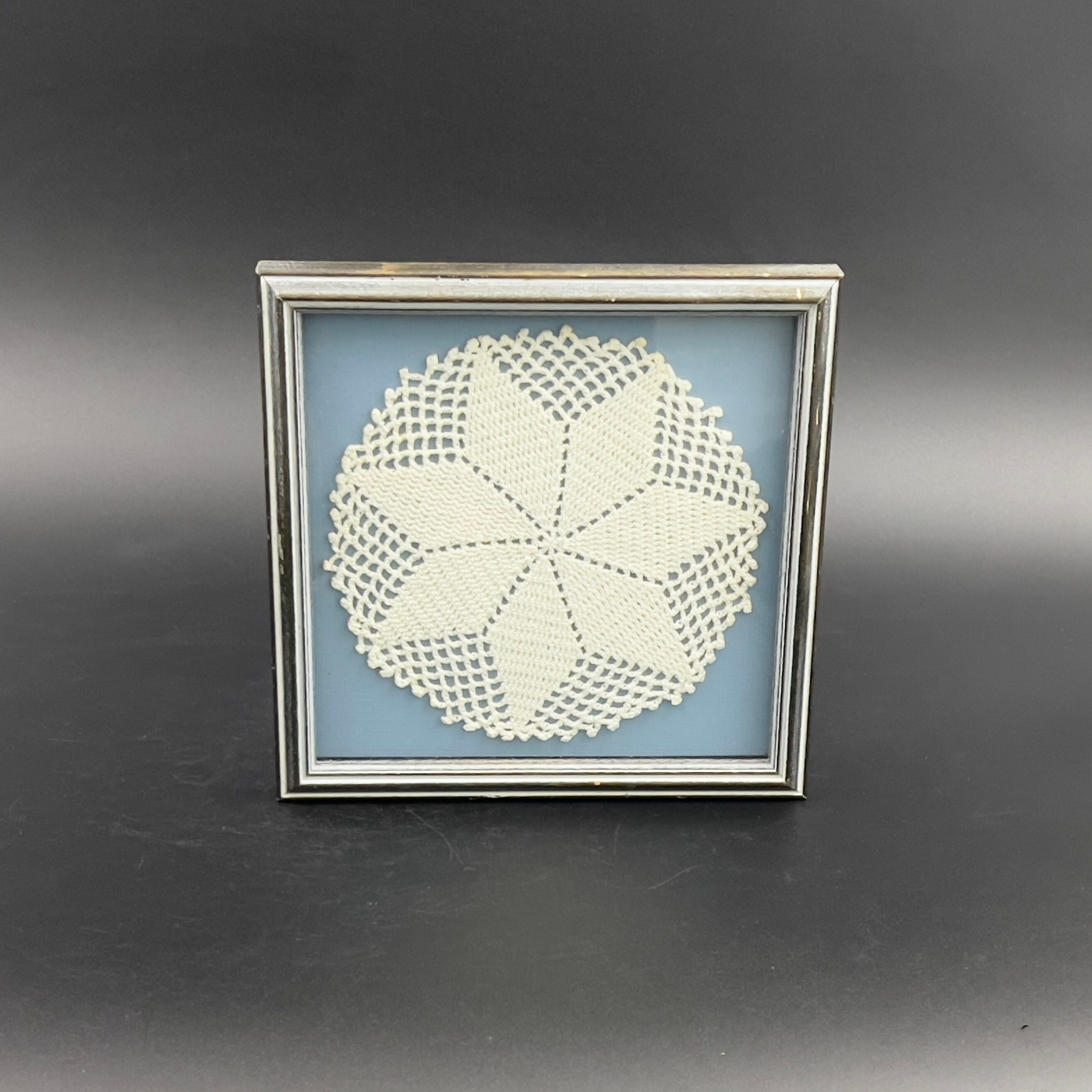 Framed Vintage Crochet Doily: Blue & White Wall Decor (8x8) - Image 9
