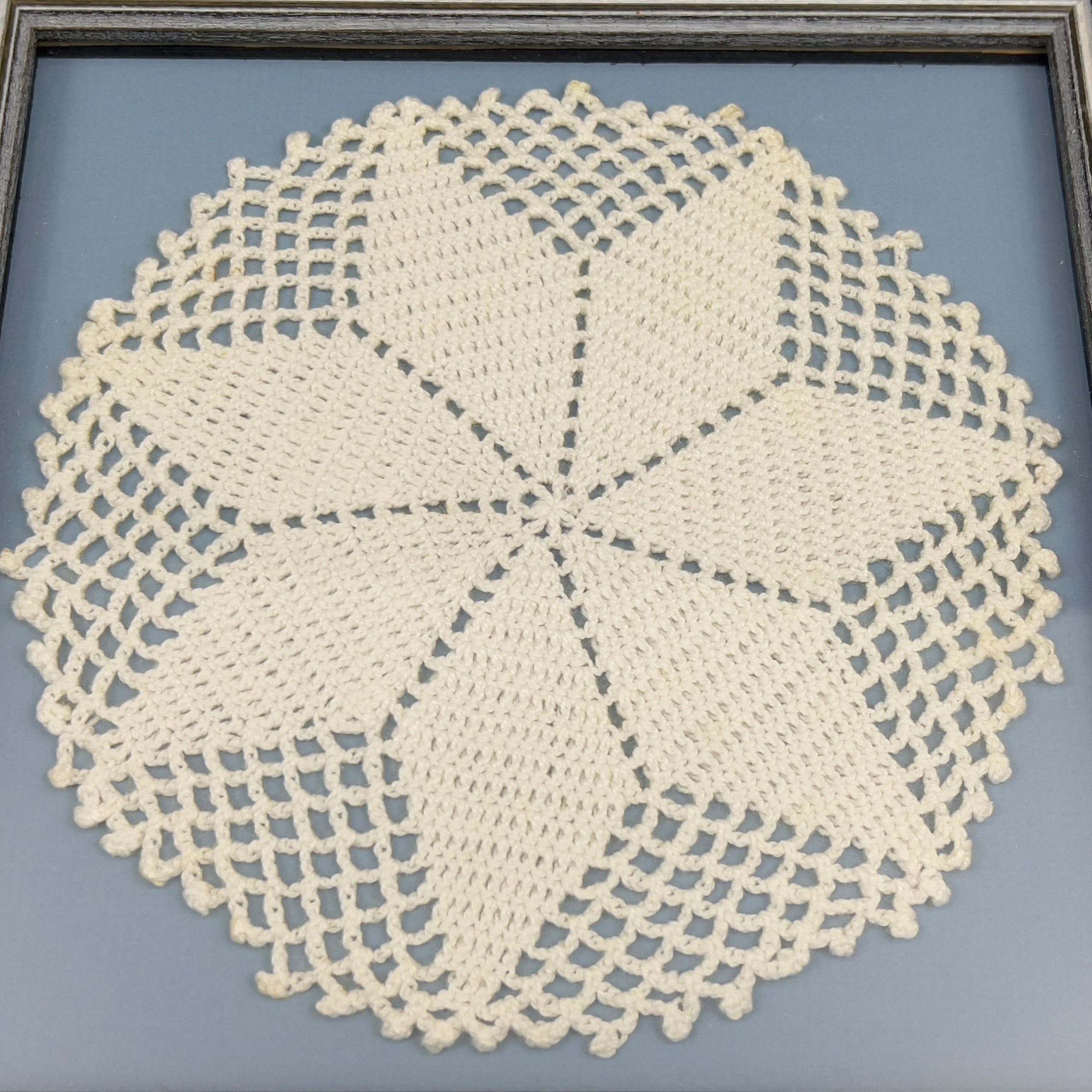 Framed Vintage Crochet Doily: Blue & White Wall Decor (8x8) - Image 4