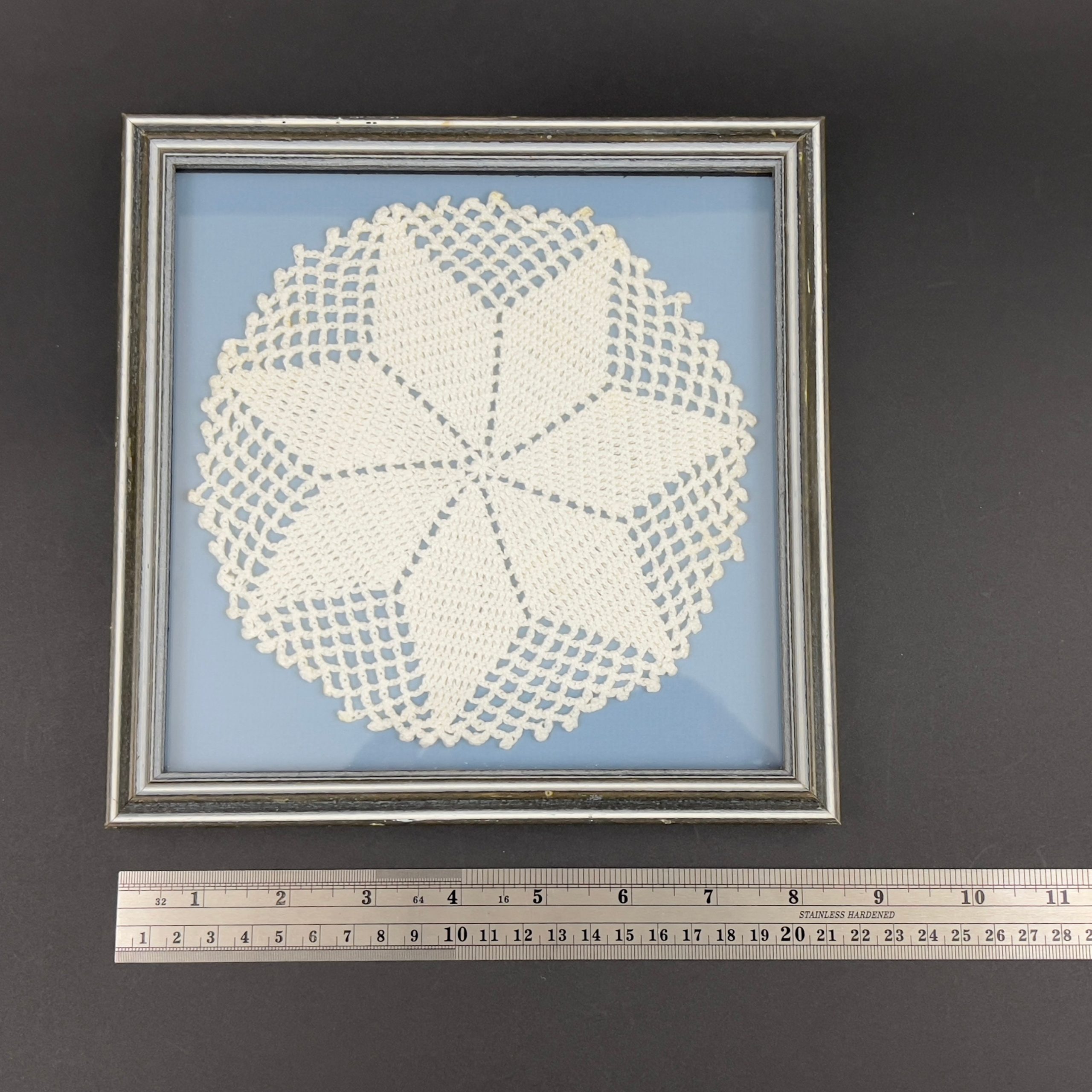 Framed Vintage Crochet Doily: Blue & White Wall Decor (8x8) - Image 10