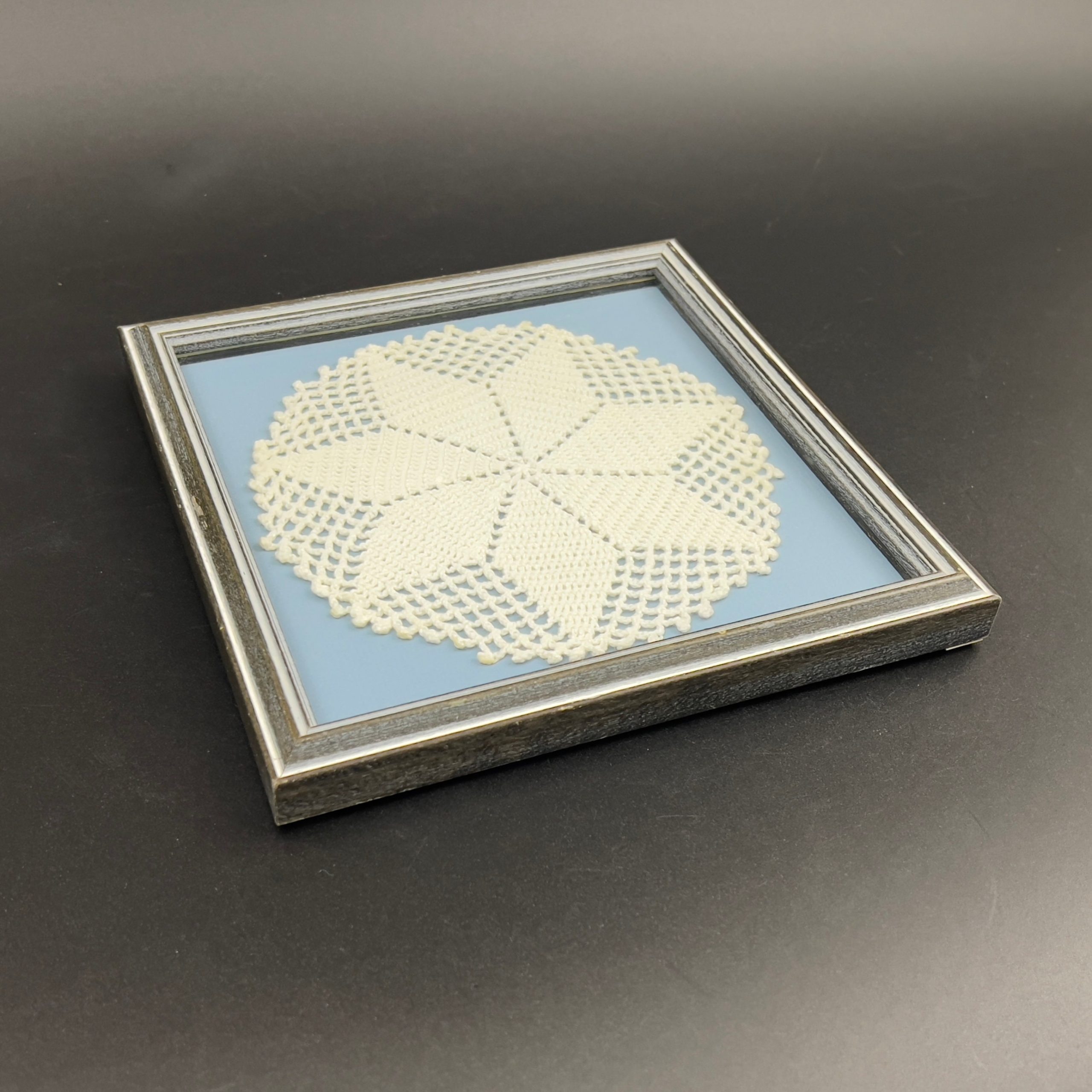Framed Vintage Crochet Doily: Blue & White Wall Decor (8x8) - Image 8