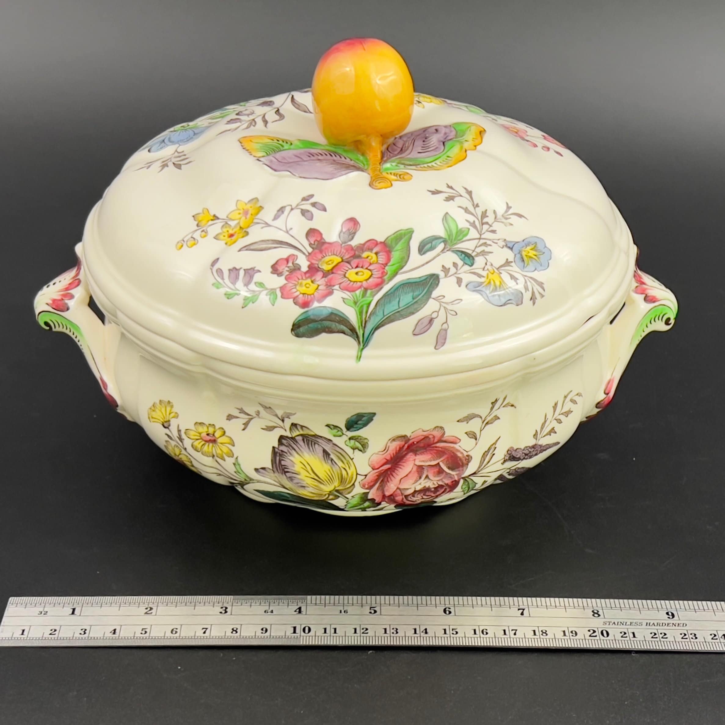 Vintage Spode Gainsborough Tureen: Floral Lidded Casserole with Apple Finial - Image 10