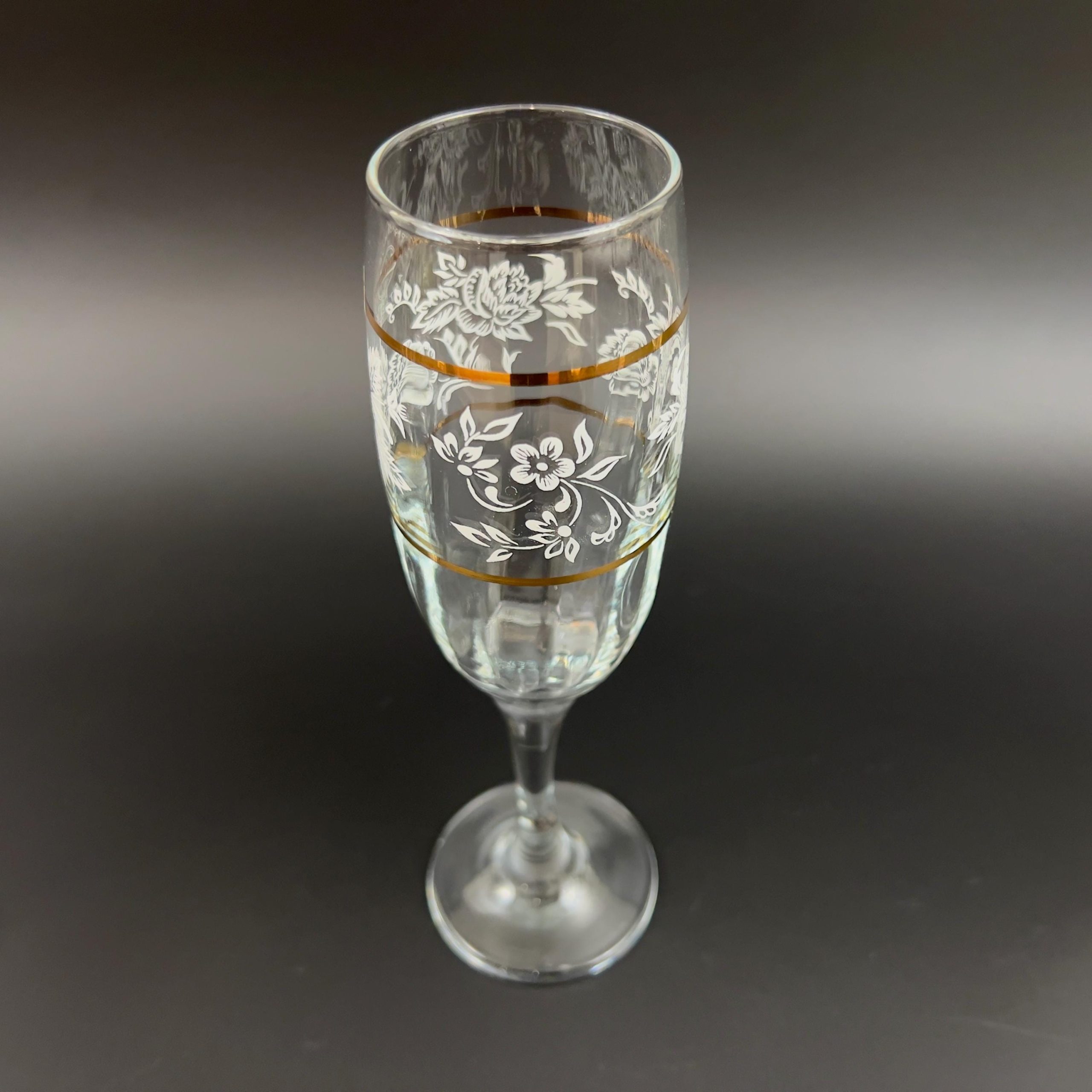 Vintage Pasabahce Champagne Flutes: White Floral & Gold Set of 6 - Image 7