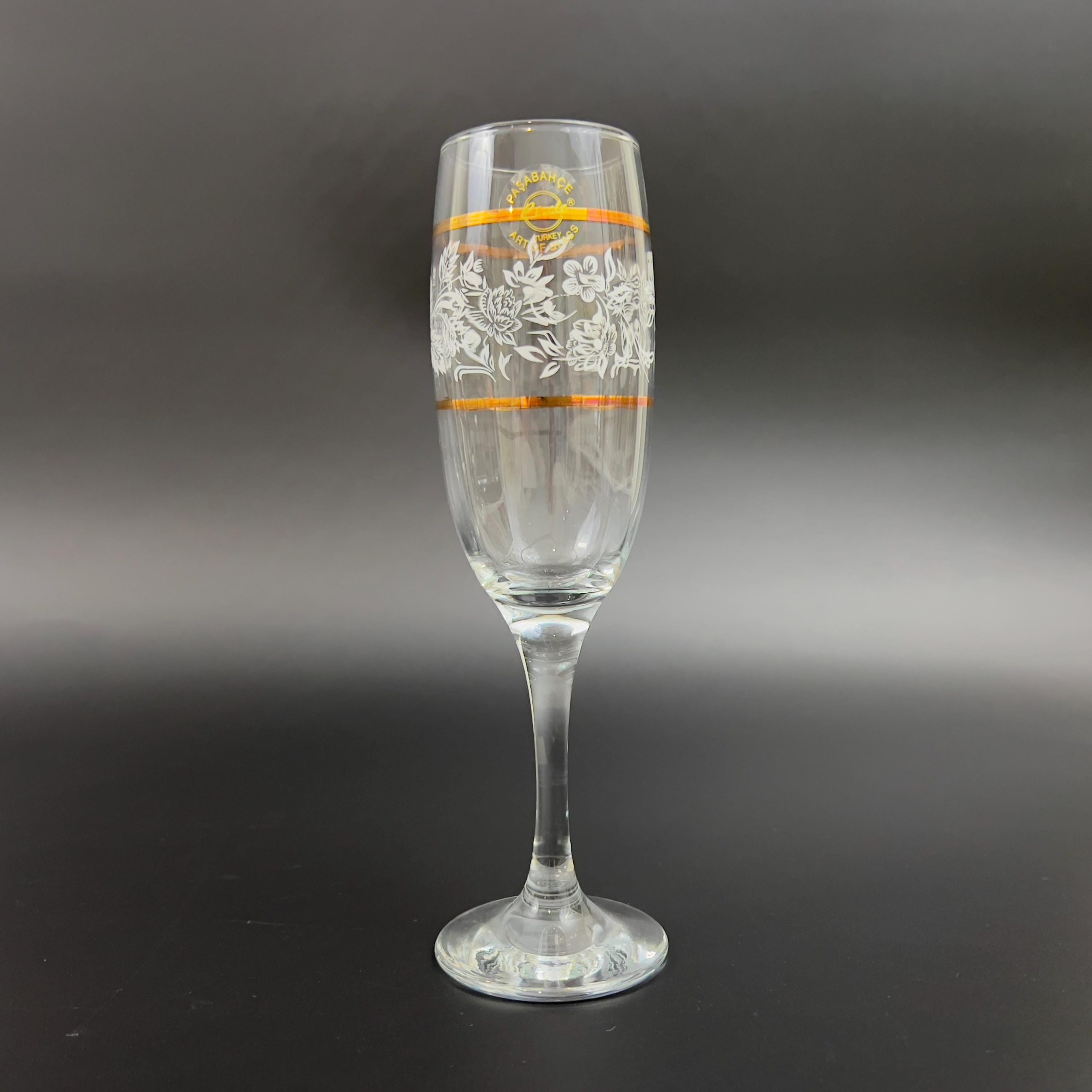 Vintage Pasabahce Champagne Flutes: White Floral & Gold Set of 6 - Image 6