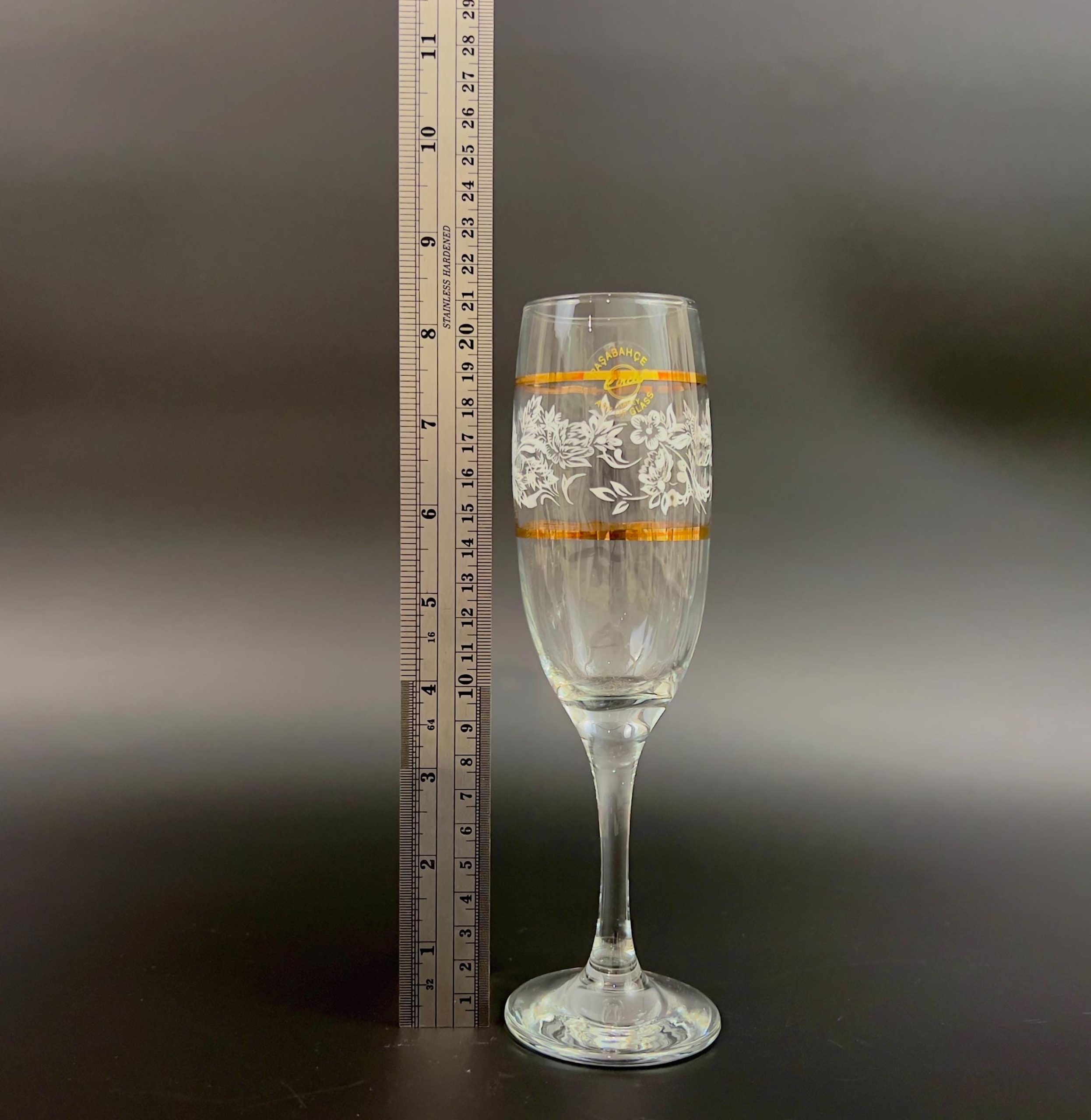 Vintage Pasabahce Champagne Flutes: White Floral & Gold Set of 6 - Image 10