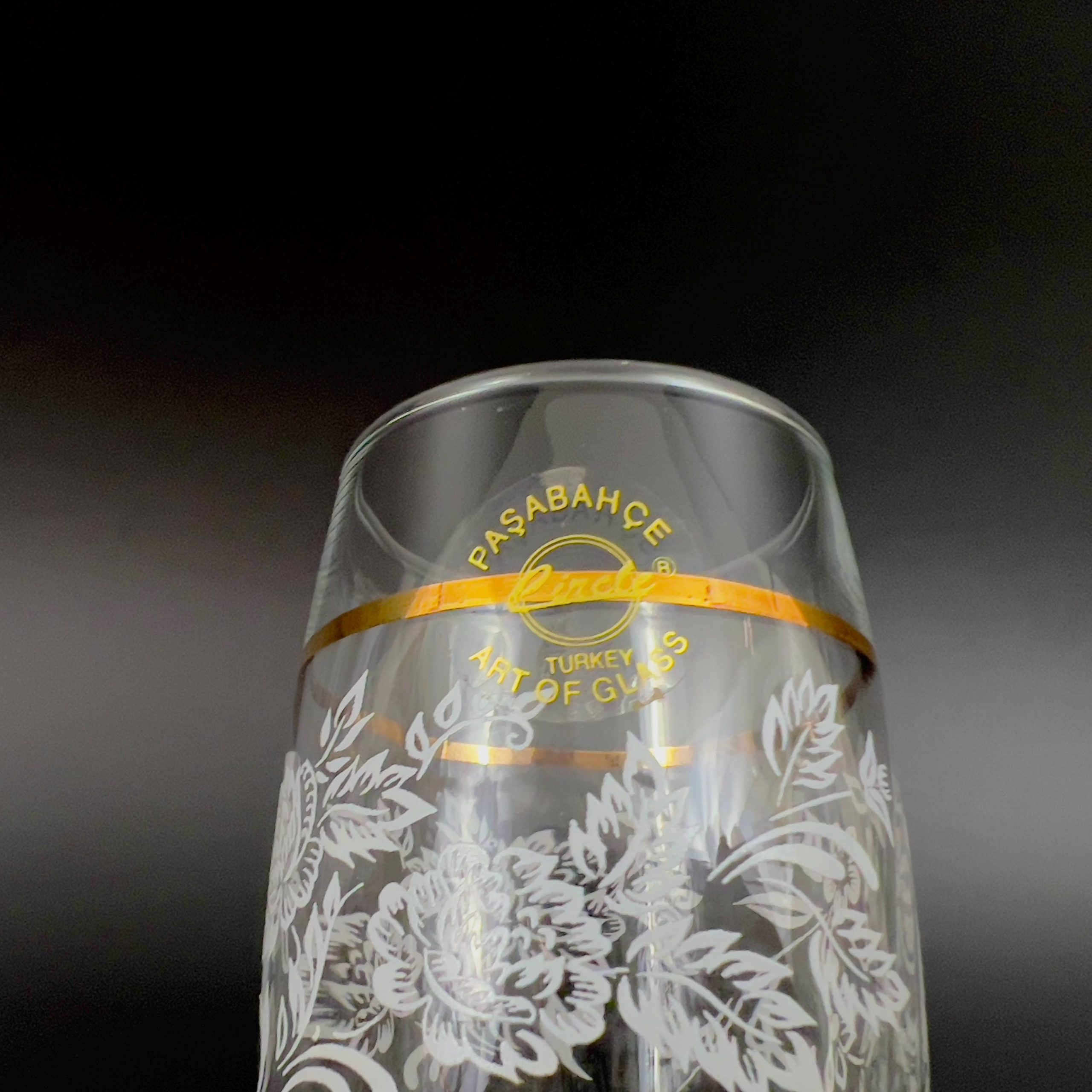 Vintage Pasabahce Champagne Flutes: White Floral & Gold Set of 6 - Image 3