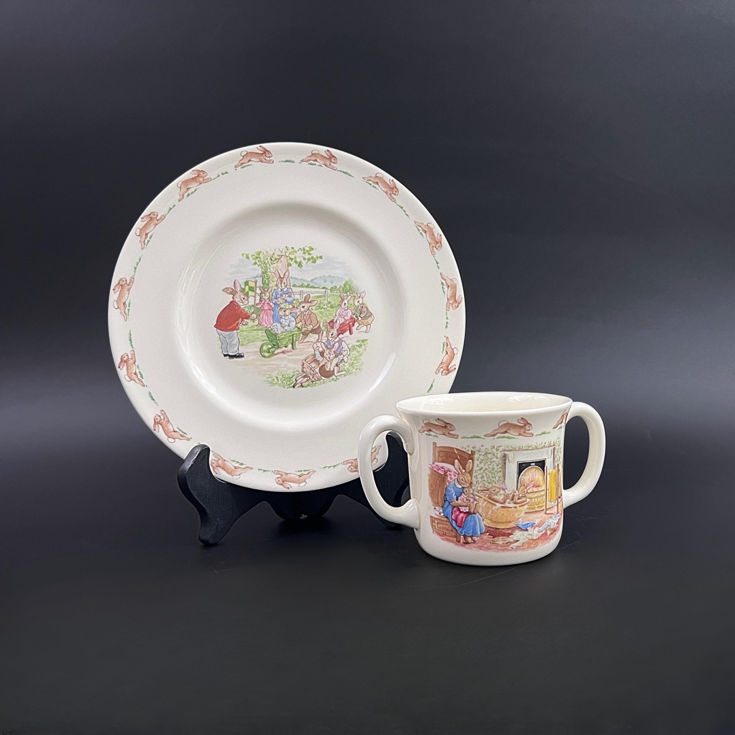 Vintage Royal Doulton Bunnykins Plate and Double Handle Cup - 1988 Bone China