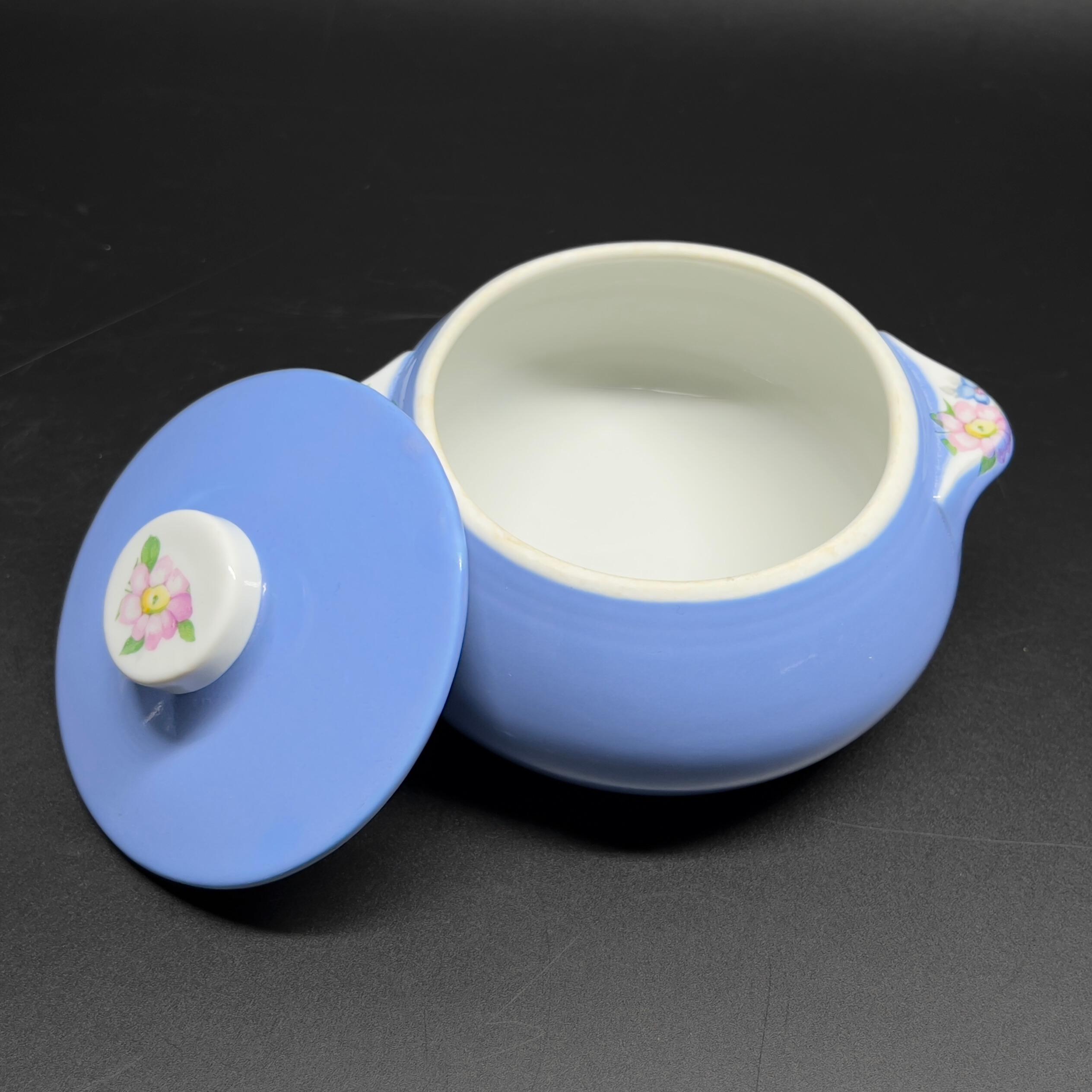 Vintage Hall China Rose Parade Tea Set: Cadet Blue Floral Handles - Image 9