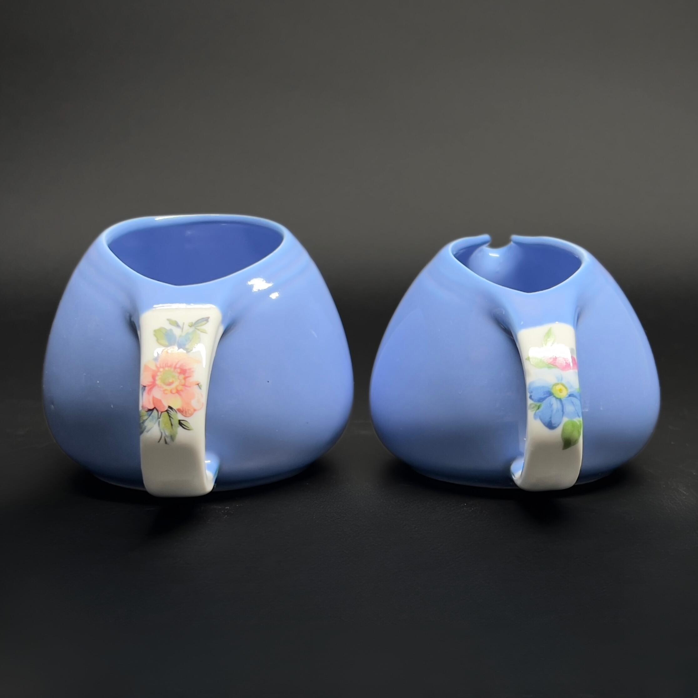 Vintage Hall China Rose Parade Tea Set: Cadet Blue Floral Handles - Image 8