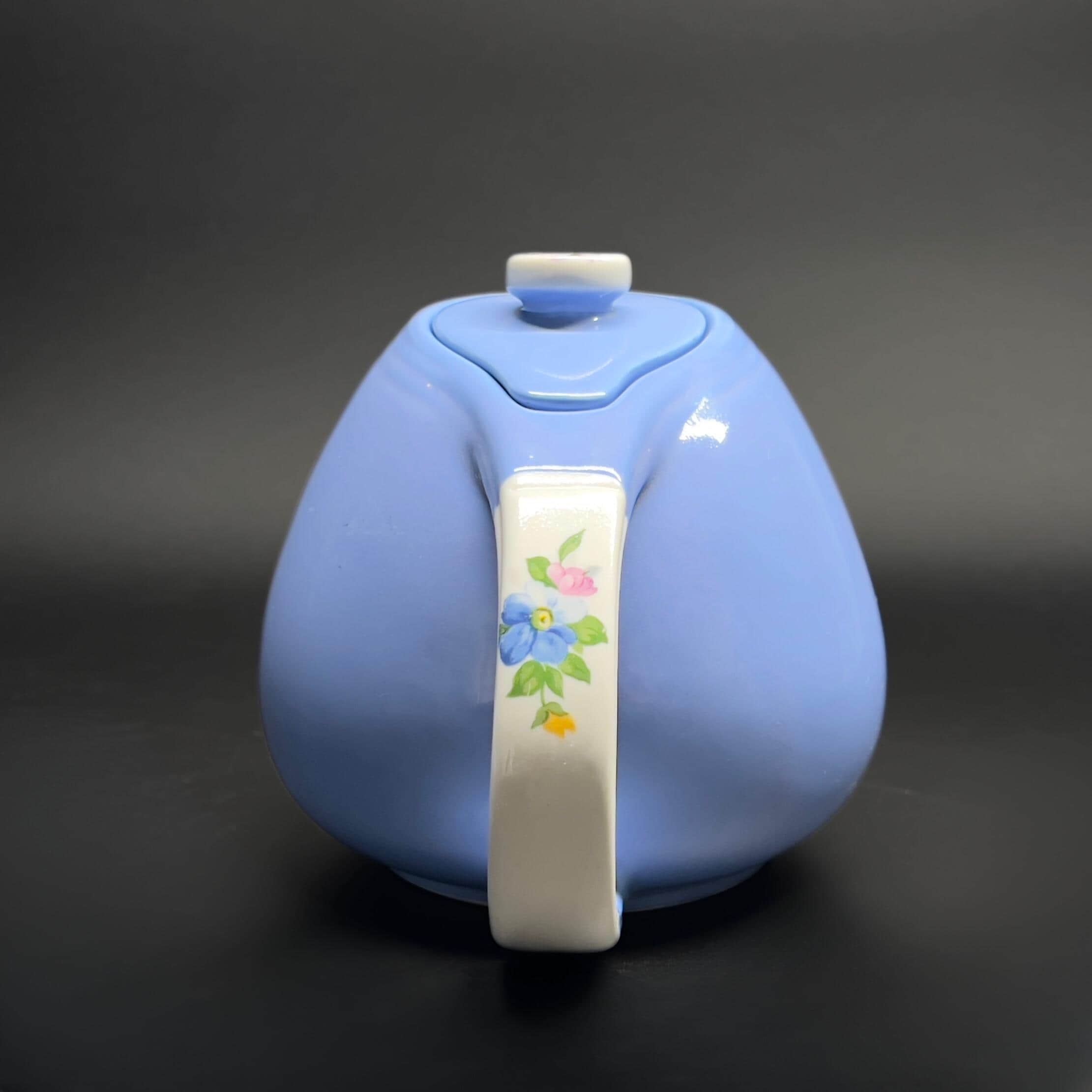Vintage Hall China Rose Parade Tea Set: Cadet Blue Floral Handles - Image 4