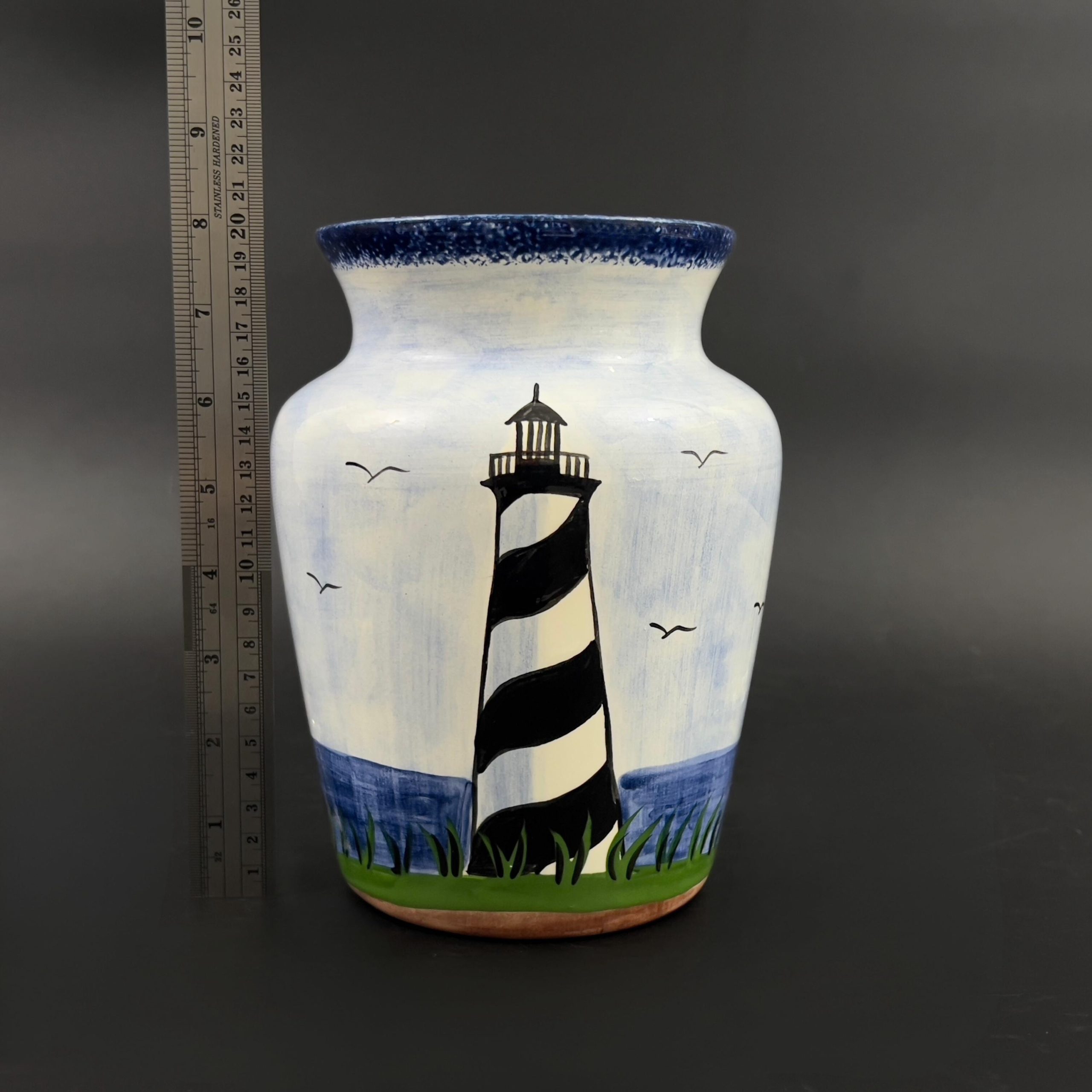 Hand-Painted Lighthouse Vase: Nola Watkins Folk Art Pottery - Image 9