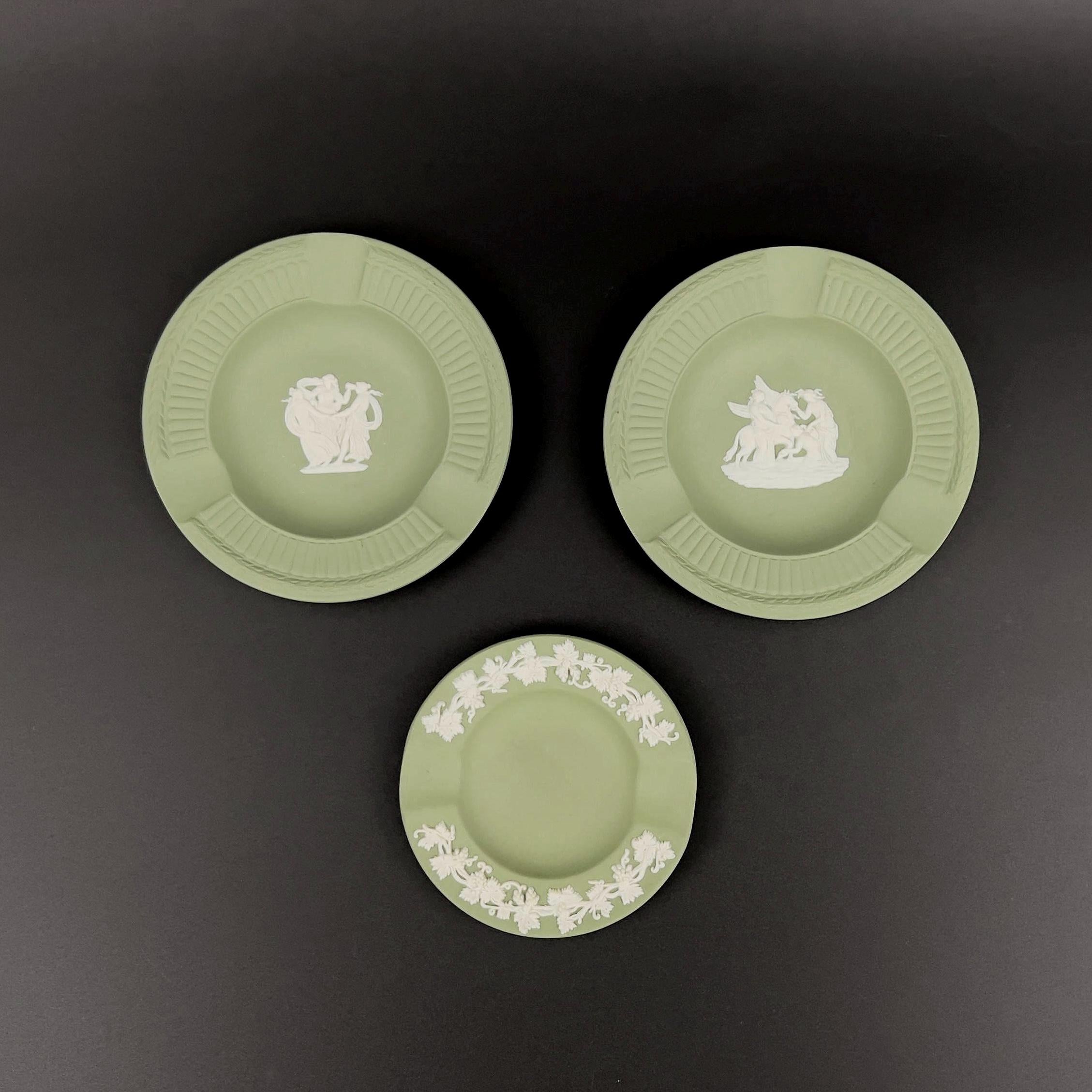 Vintage Wedgwood Sage Green Jasperware Ashtray Set: Neoclassical Decor