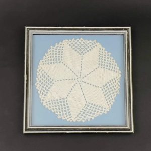 Framed Vintage Crochet Doily: Blue & White Wall Decor (8x8)