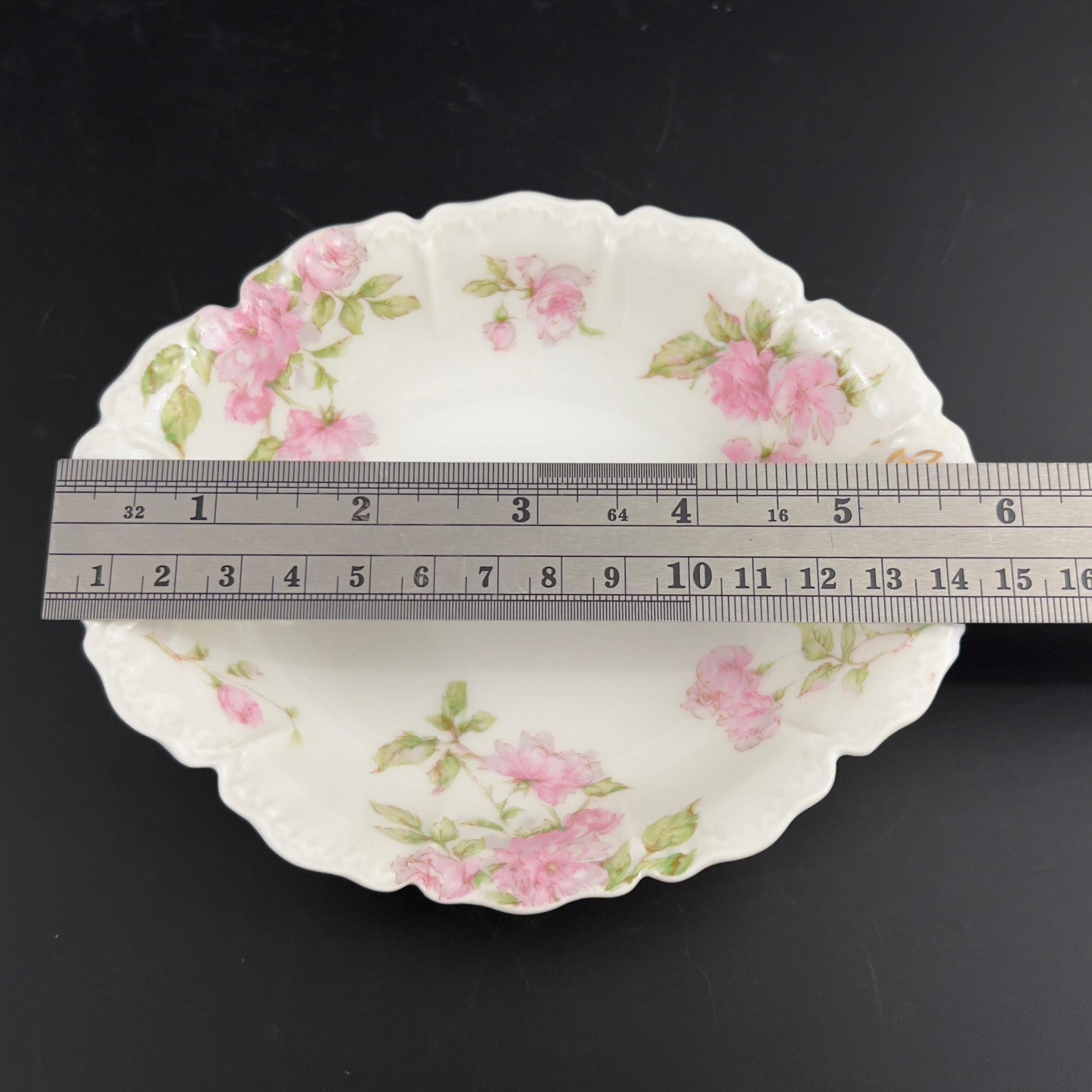Antique Haviland Limoges Platter & Sauce Dish: Pink Roses, Gold Laurel - Image 9
