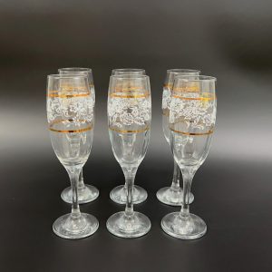Vintage Pasabahce Champagne Flutes: White Floral & Gold Set of 6
