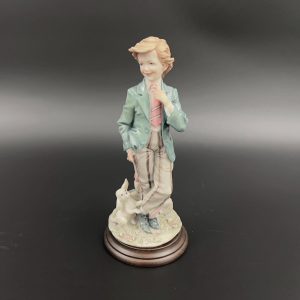Vintage A. Belcari Italian Ceramic Figurine: Young Adult with Dog