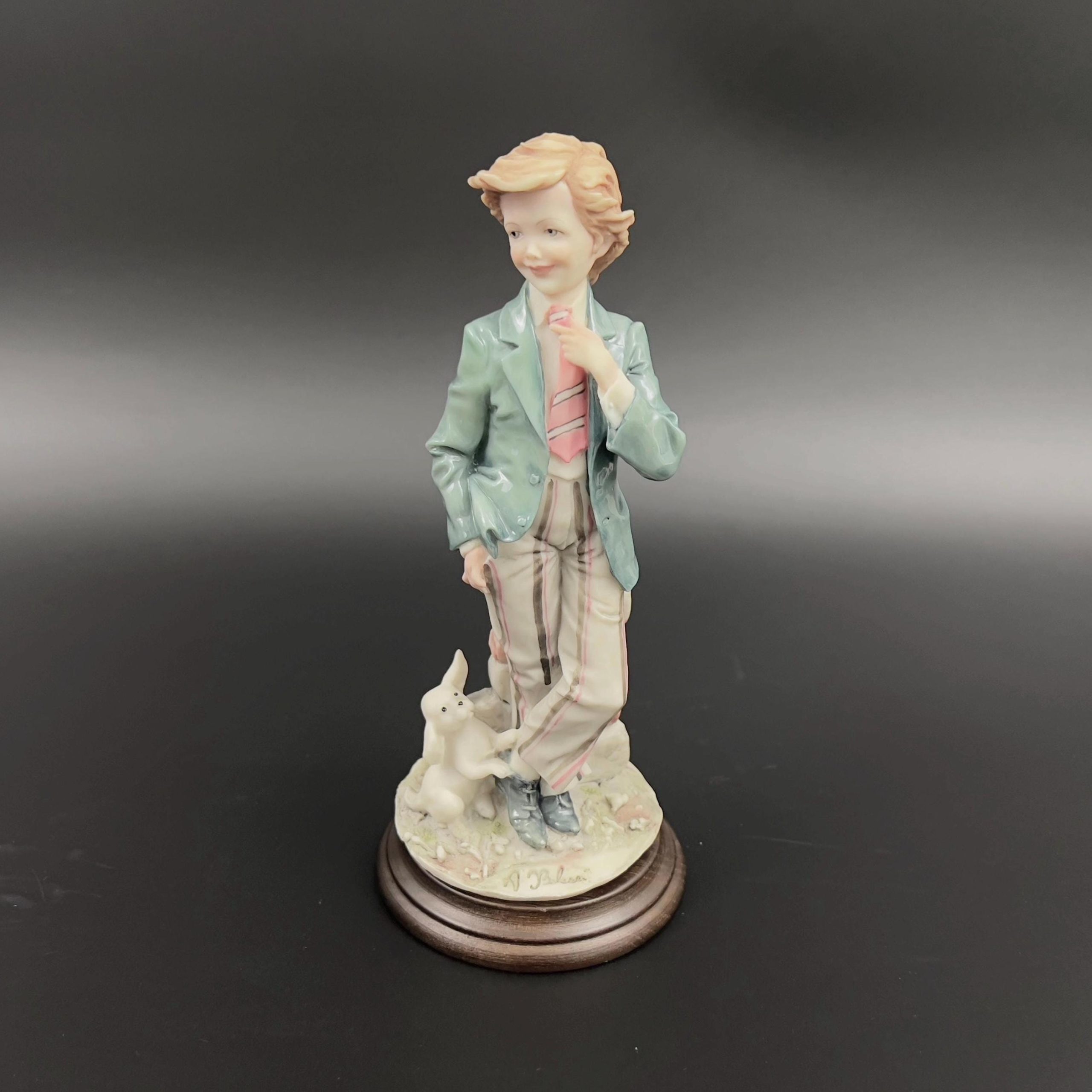 Vintage A. Belcari Italian Ceramic Figurine: Young Adult with Dog