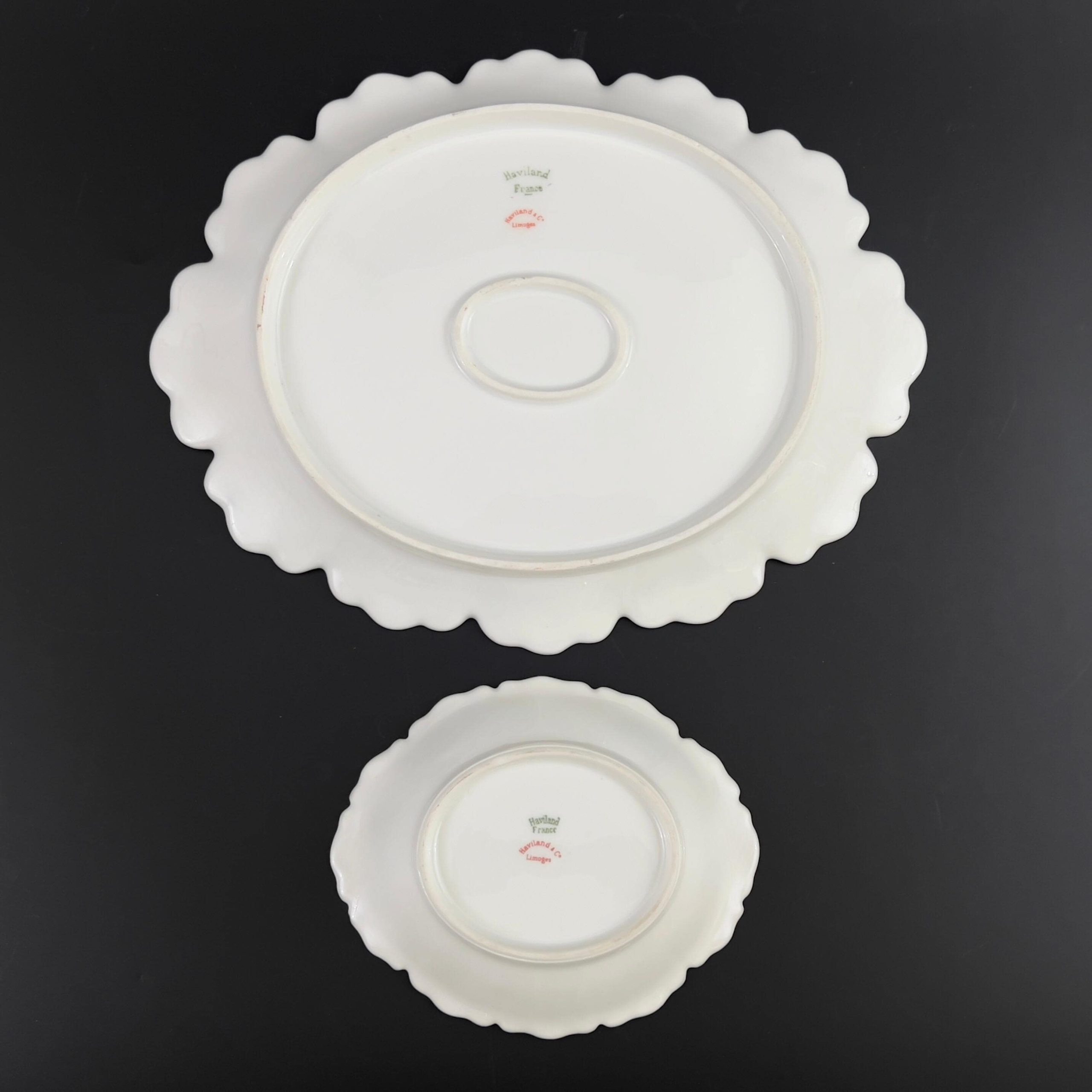Antique Haviland Limoges Platter & Sauce Dish: Pink Roses, Gold Laurel - Image 11