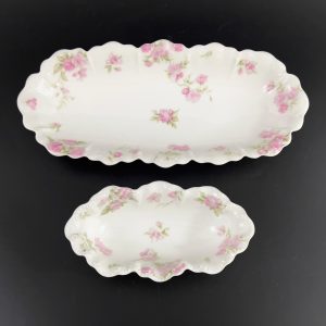 Antique Haviland Limoges Serving Bowls: Pink Rose Celery & Olive Dishes