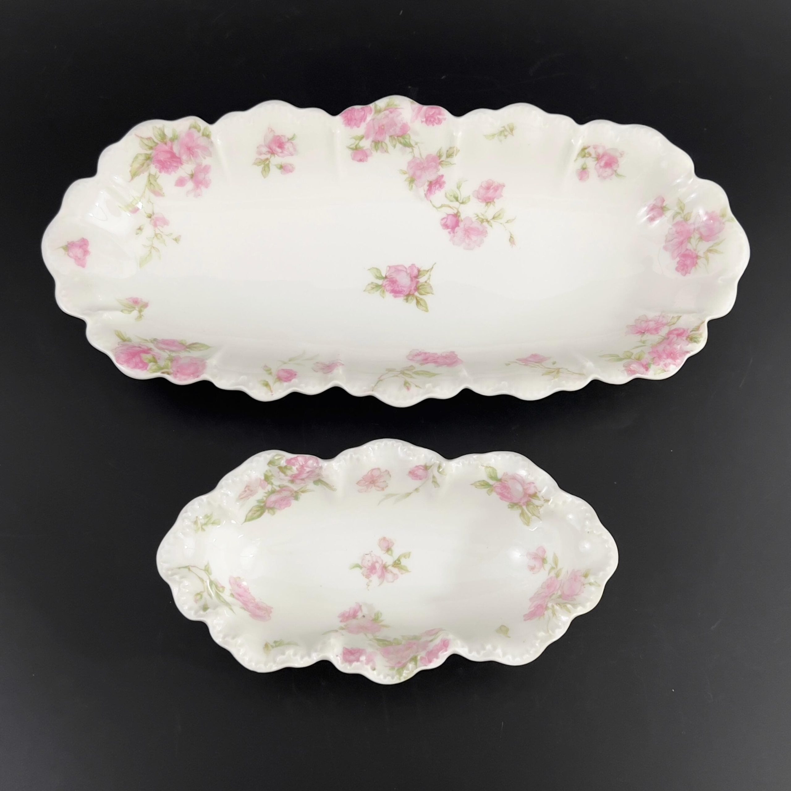 Antique Haviland Limoges Serving Bowls: Pink Rose Celery & Olive Dishes