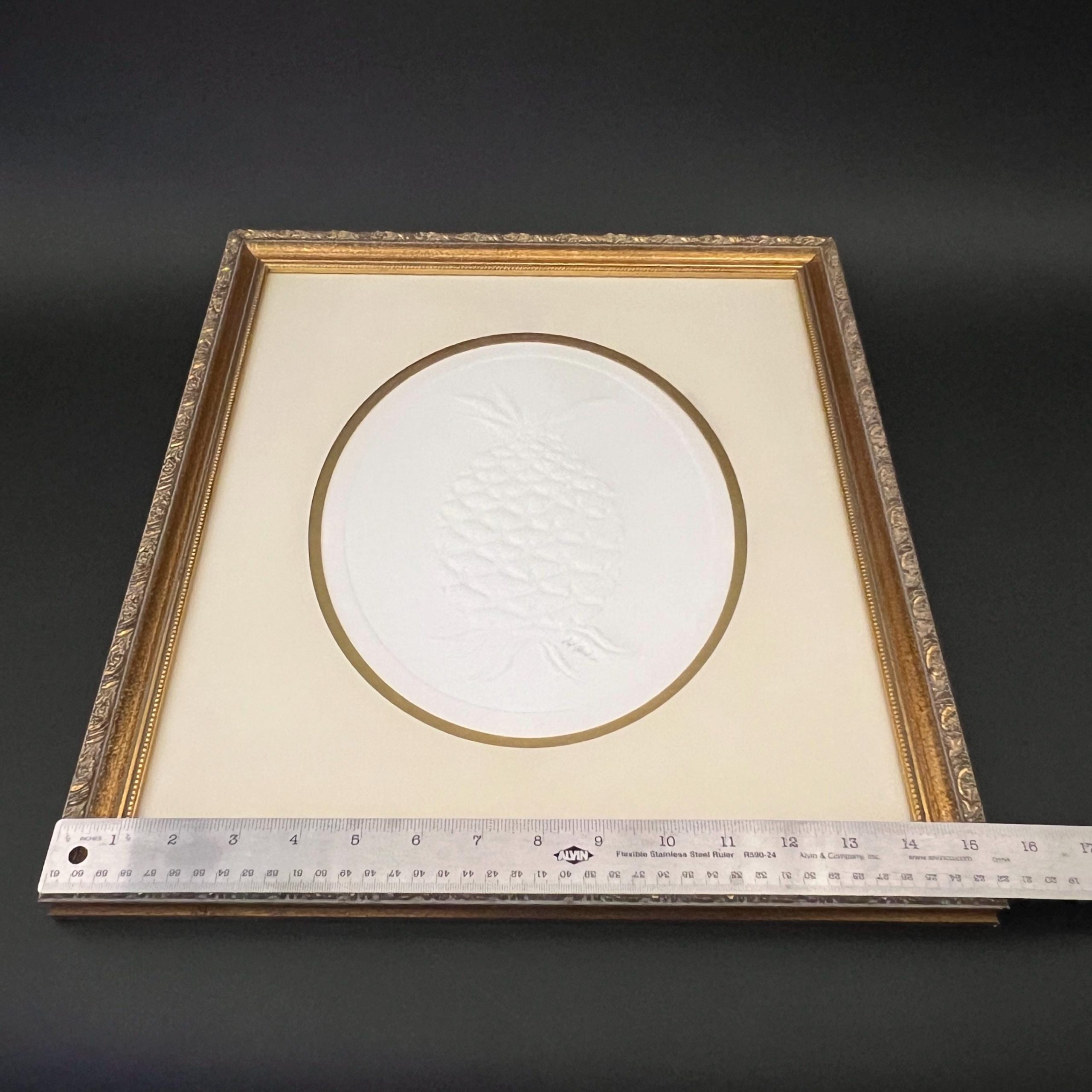 Framed Embossed Pineapple Art: Signed Dot Goodwin, Ornate Gold Frame - Image 9