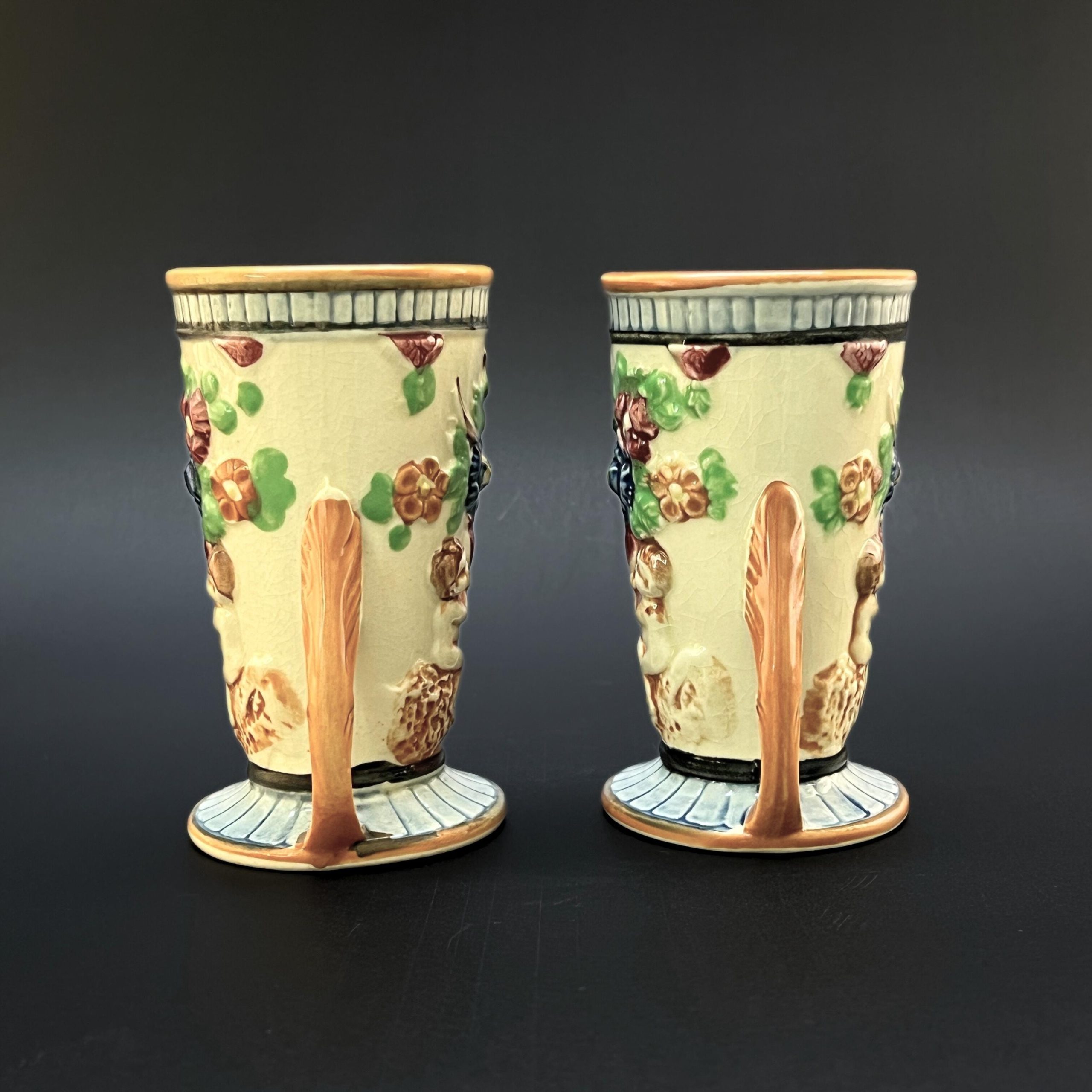 Vintage Japanese Cherub Vases: Floral Pottery, 1920s-40s, K Japan - Image 5