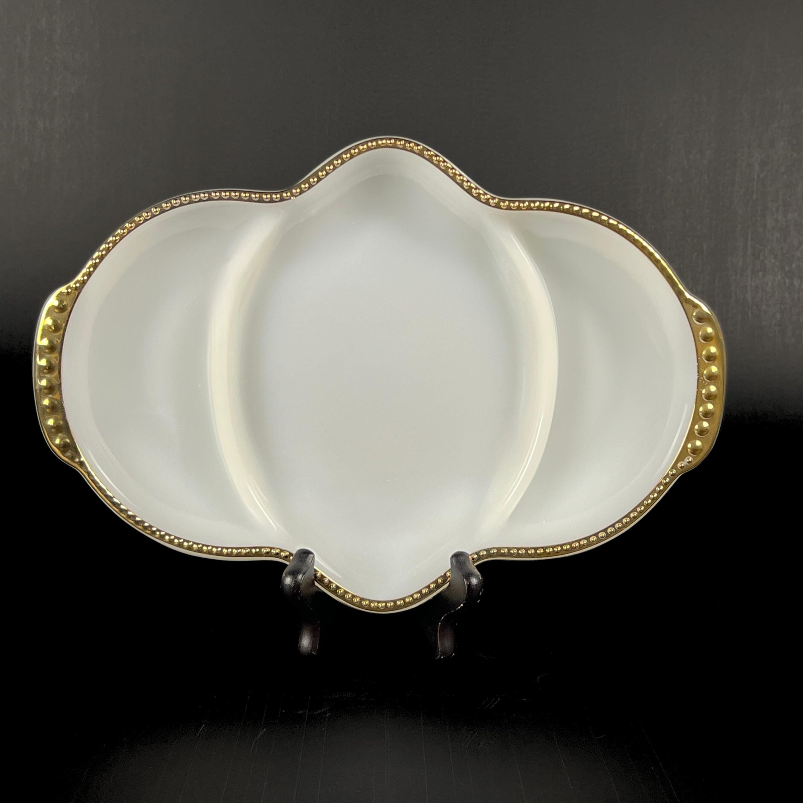 Vintage Fire King Milk Glass Divided Dish: Gold Trim Relish Tray - Image 3