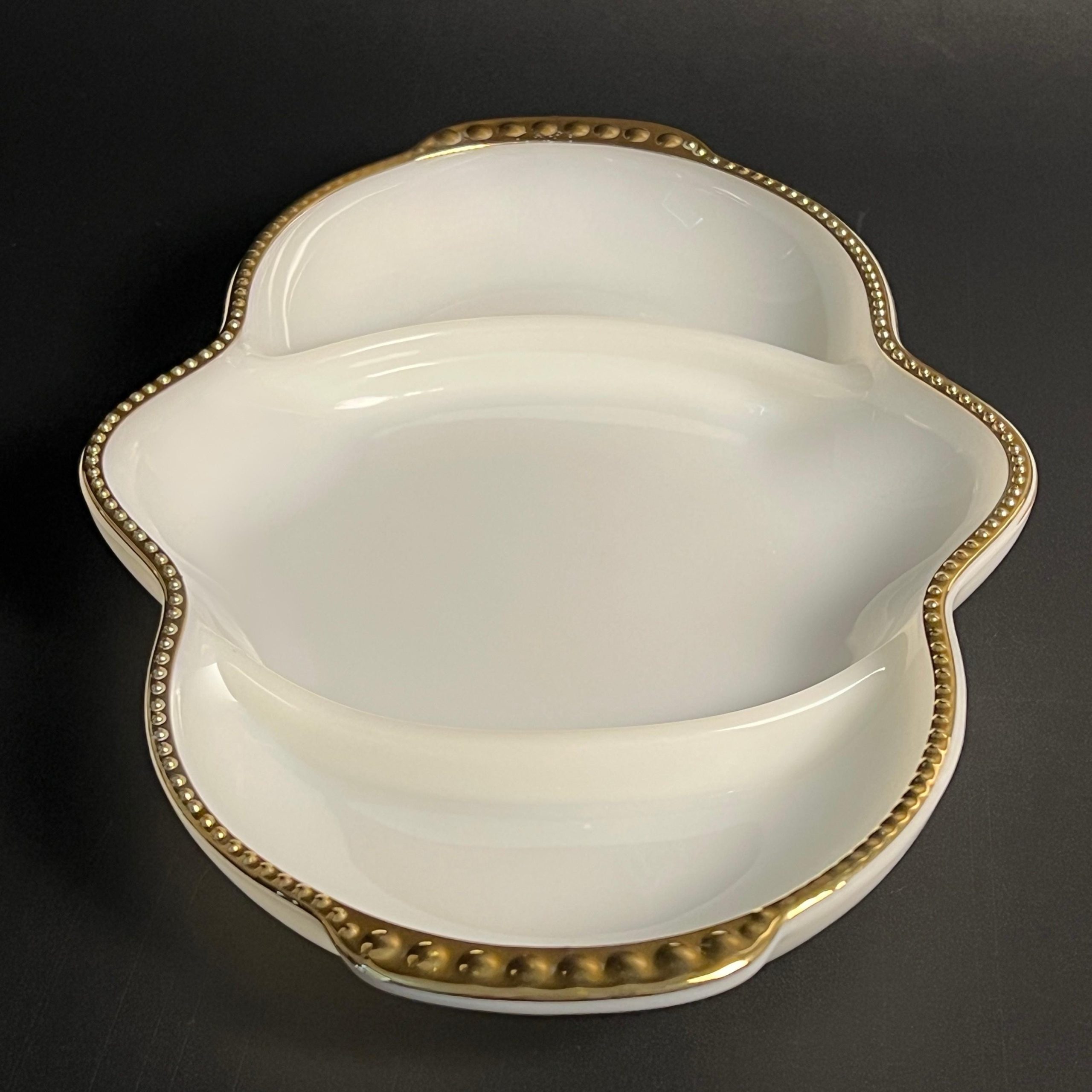 Vintage Fire King Milk Glass Divided Dish: Gold Trim Relish Tray - Image 4