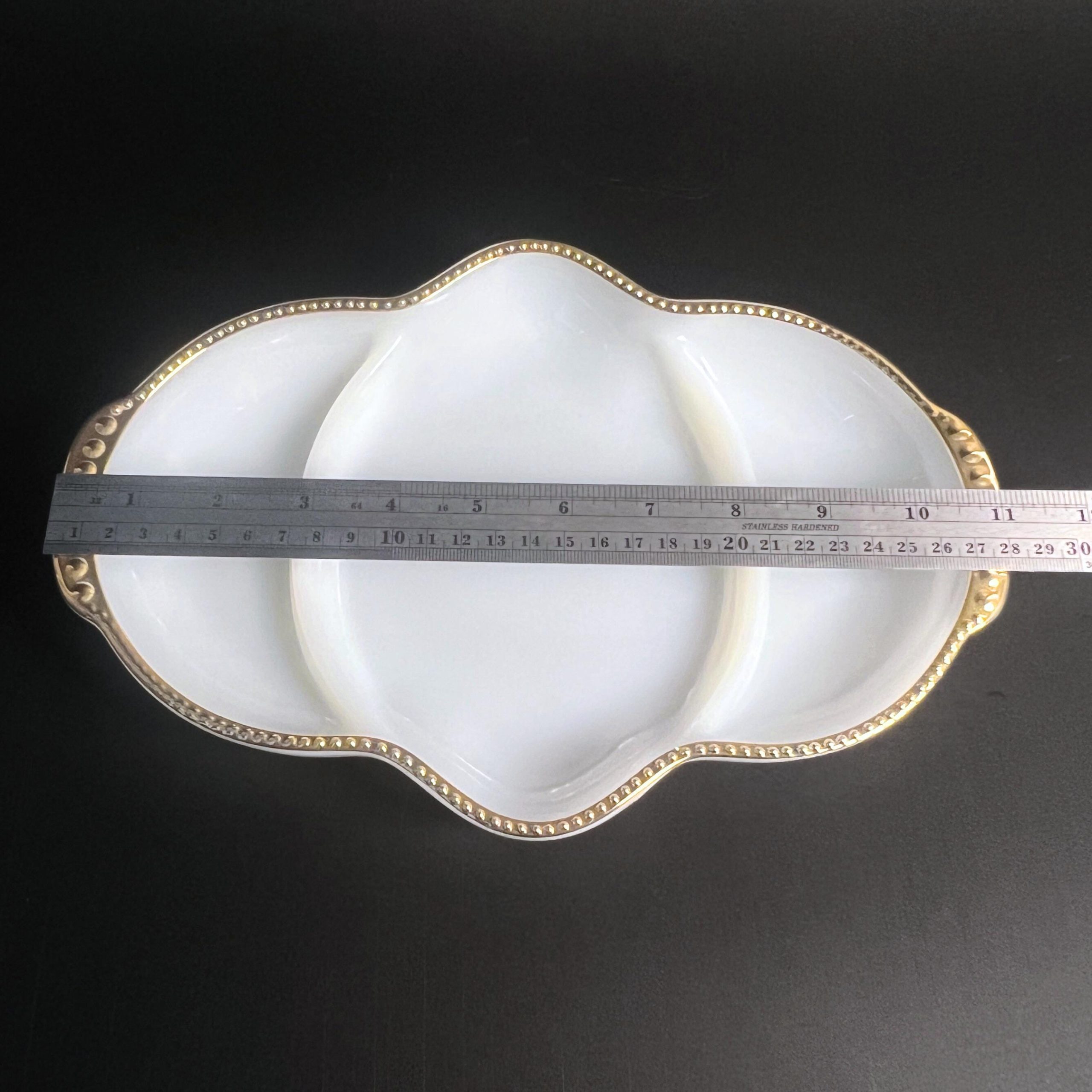 Vintage Fire King Milk Glass Divided Dish: Gold Trim Relish Tray - Image 7