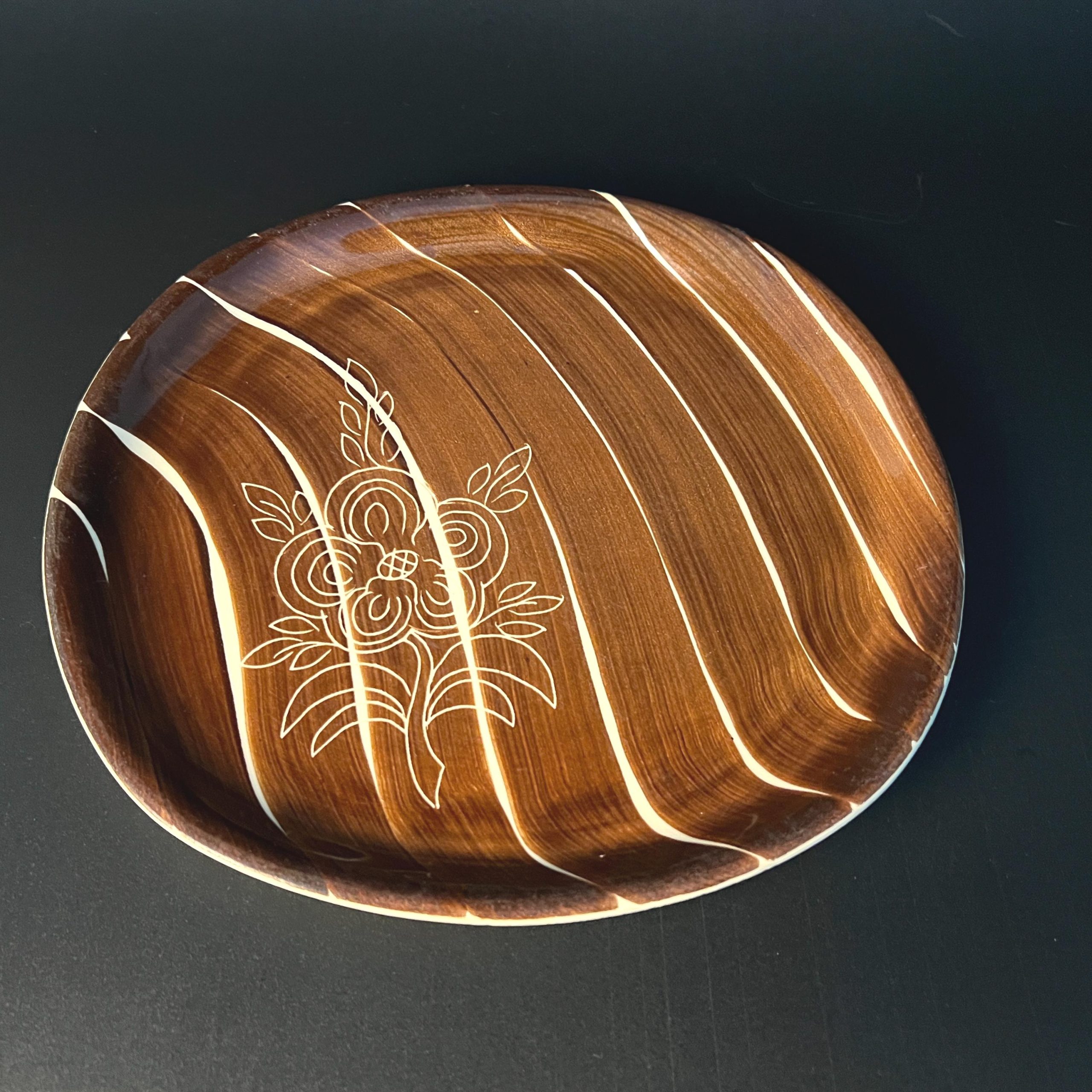 Purinton Intaglio Brown Stripe Plates, Set of 2 Hand Painted 1950s - Image 3