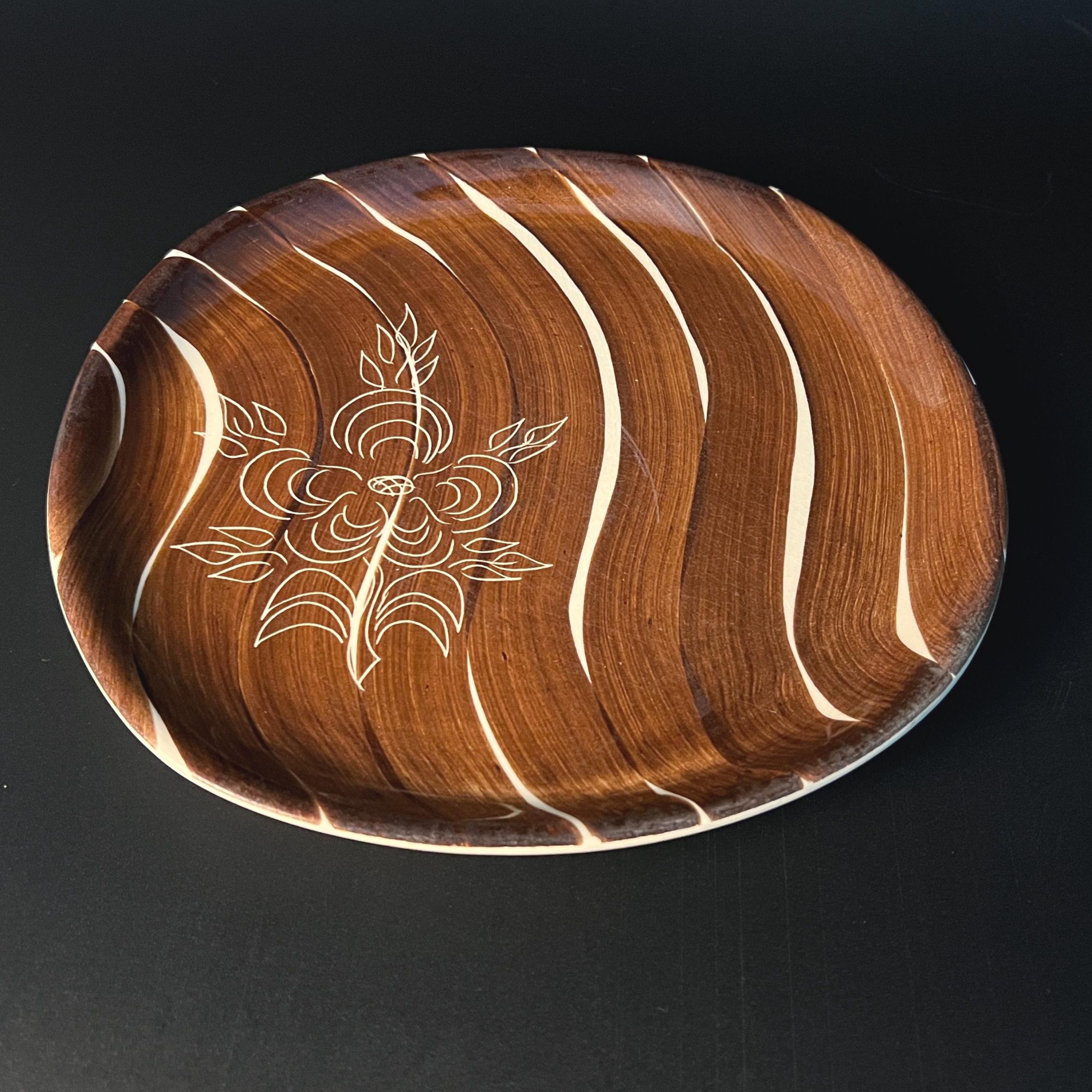 Purinton Intaglio Brown Stripe Plates, Set of 2 Hand Painted 1950s - Image 4
