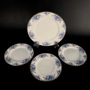 Vintage Royal Albert Moonlight Rose Plate: English Blue Roses, Gold Rim