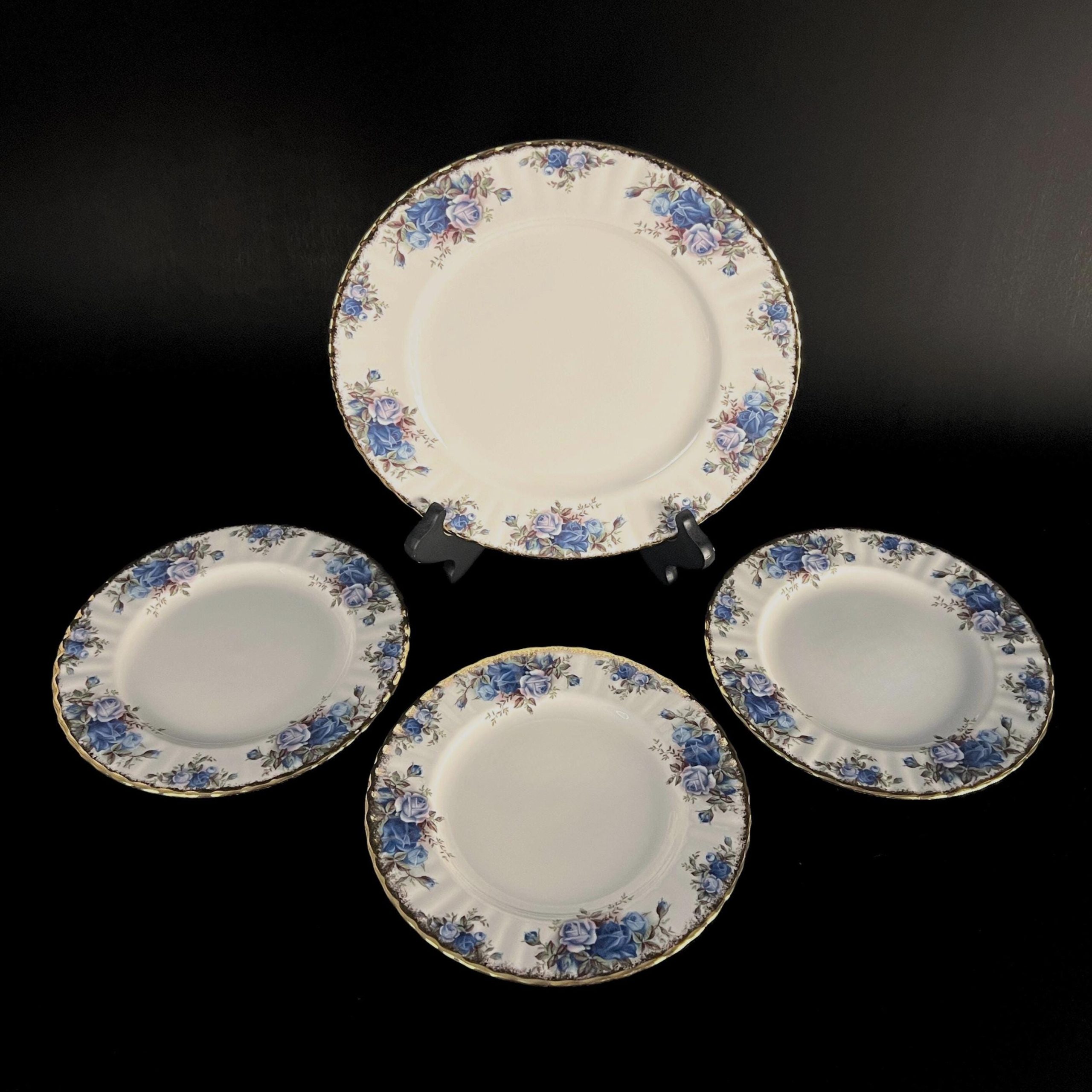 Vintage Royal Albert Moonlight Rose Plate: English Blue Roses, Gold Rim