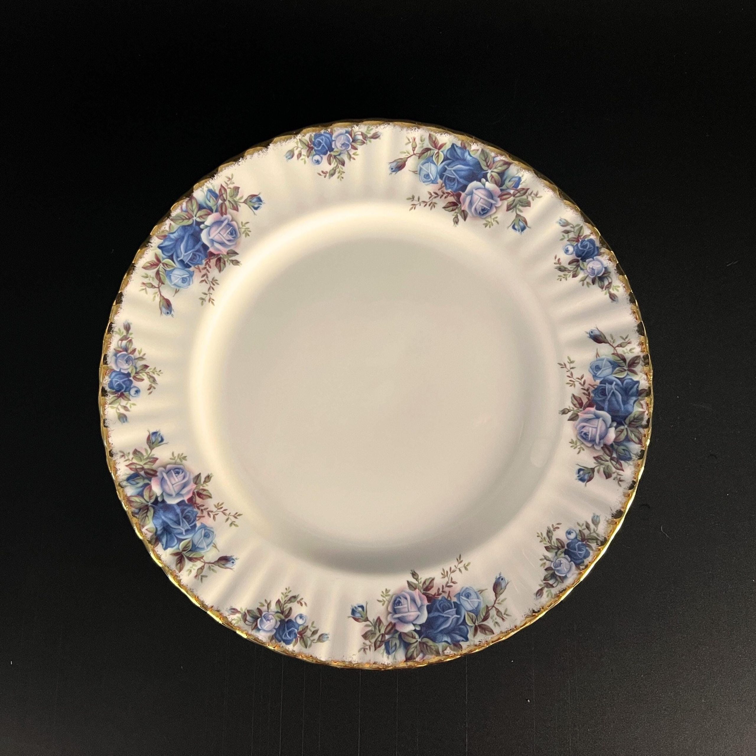 Vintage Royal Albert Moonlight Rose Plate: English Blue Roses, Gold Rim - Image 4
