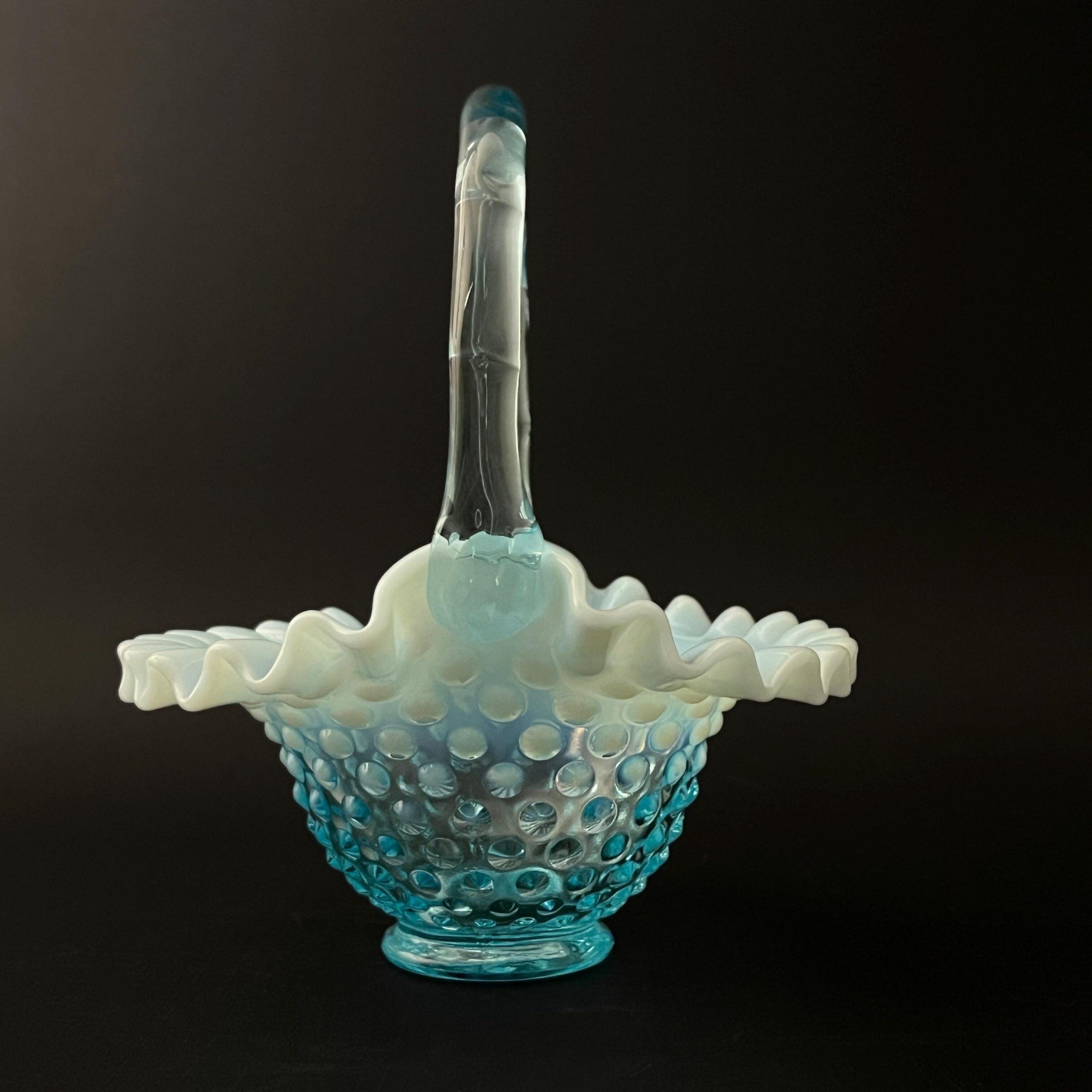 Vintage Fenton Blue Opalescent Hobnail Glass Collection: Vase, Basket, Perfume, Cornucopia - Image 6