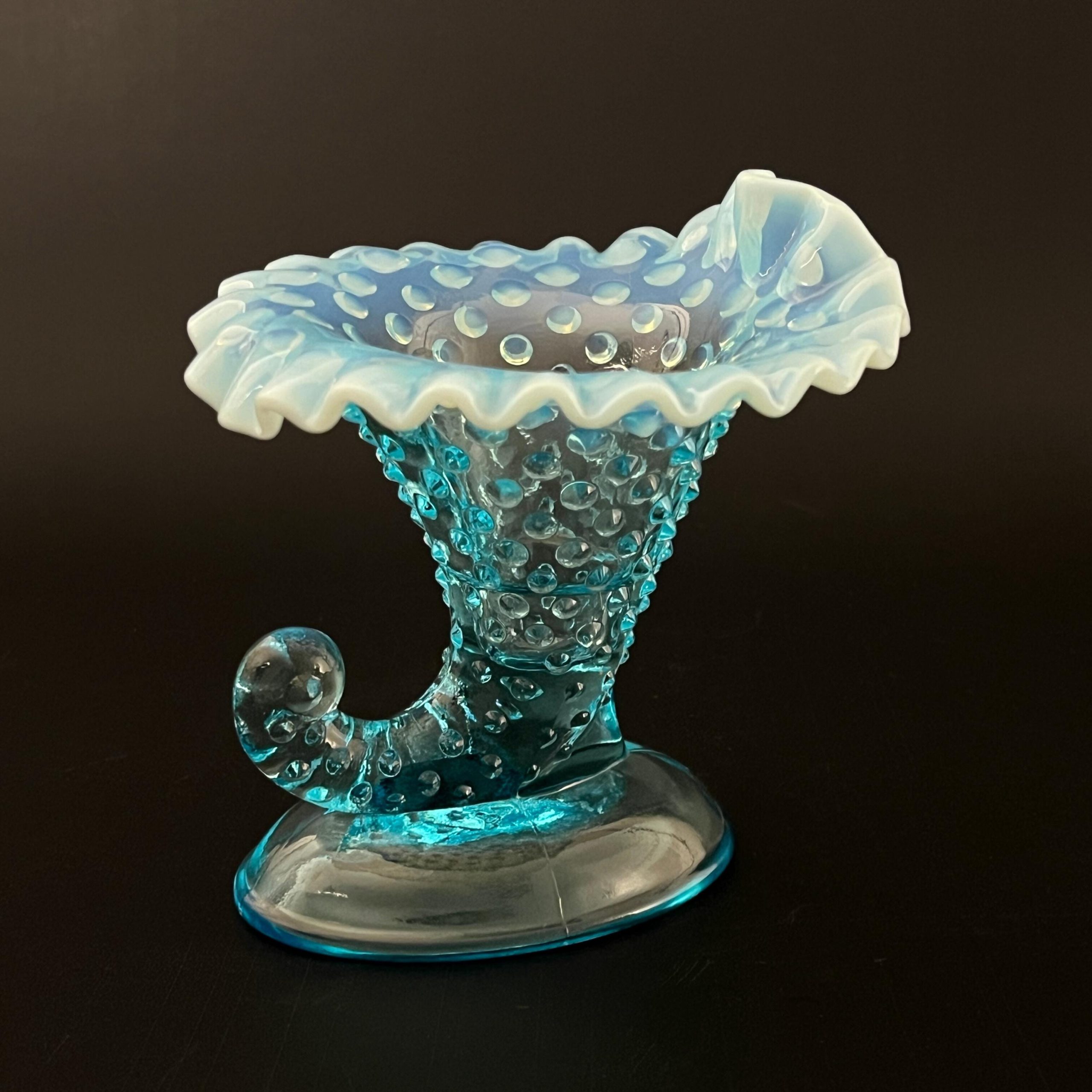 Vintage Fenton Blue Opalescent Hobnail Glass Collection: Vase, Basket, Perfume, Cornucopia - Image 7