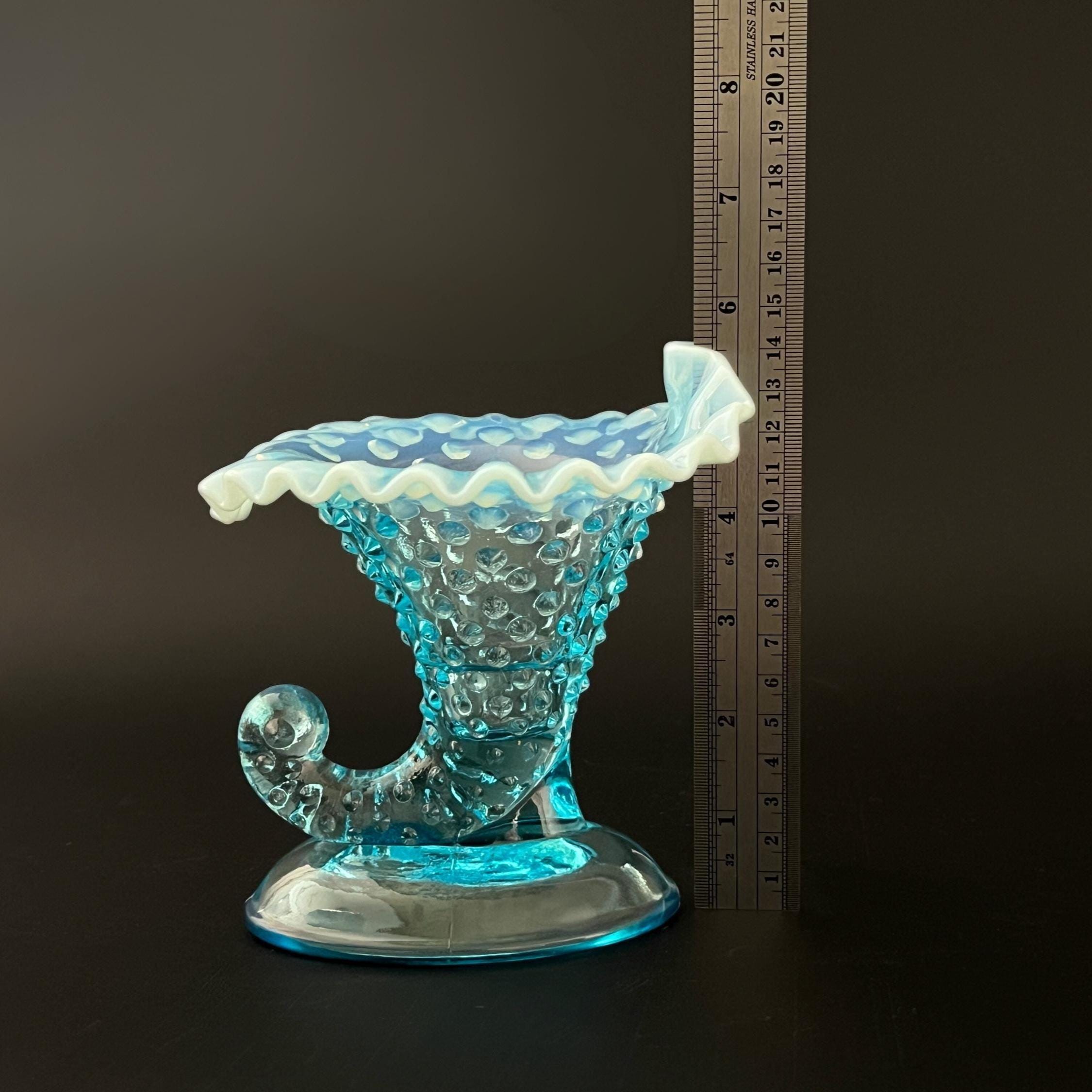 Vintage Fenton Blue Opalescent Hobnail Glass Collection: Vase, Basket, Perfume, Cornucopia - Image 11