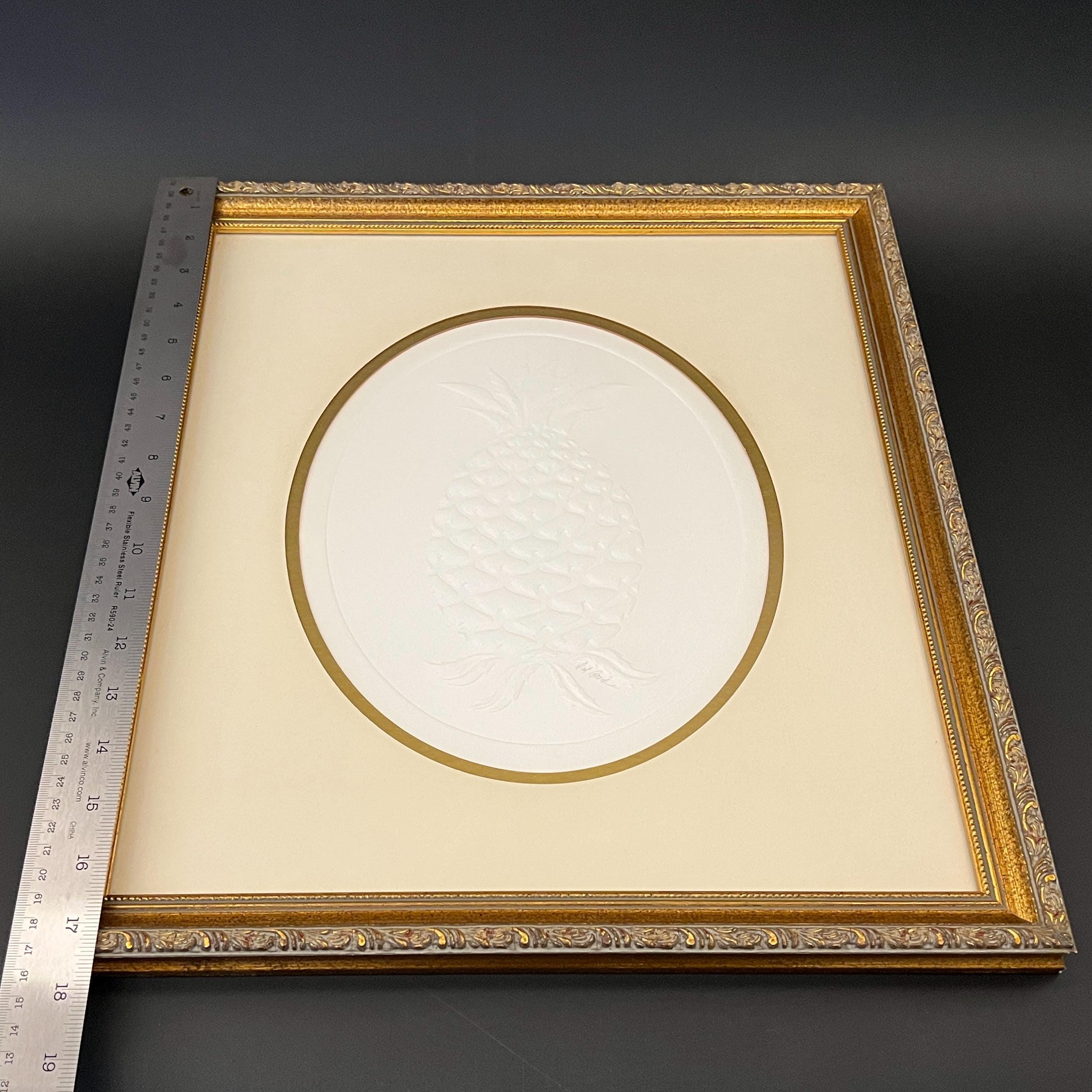 Framed Embossed Pineapple Art: Signed Dot Goodwin, Ornate Gold Frame - Image 10