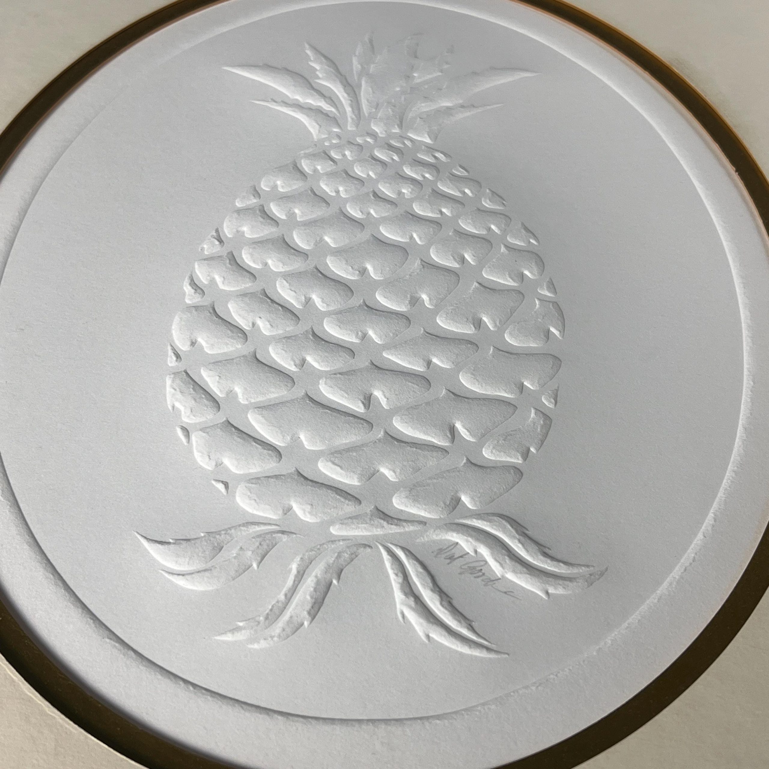 Framed Embossed Pineapple Art: Signed Dot Goodwin, Ornate Gold Frame - Image 5