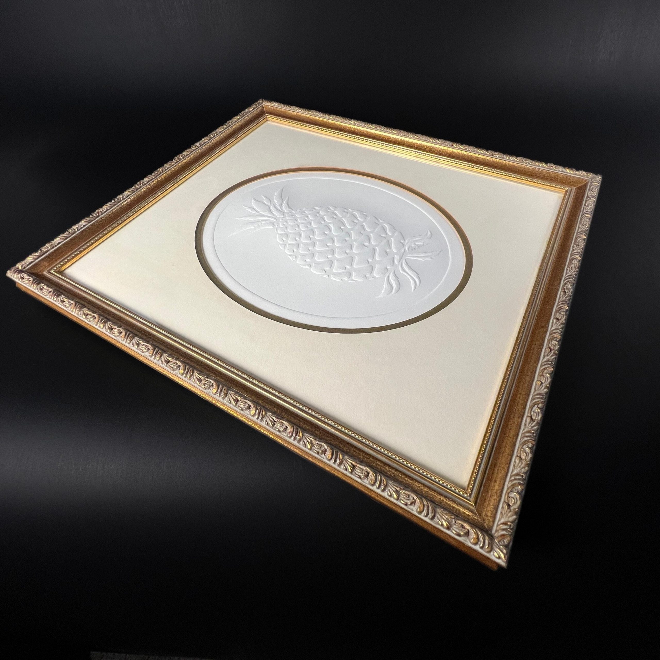 Framed Embossed Pineapple Art: Signed Dot Goodwin, Ornate Gold Frame - Image 7
